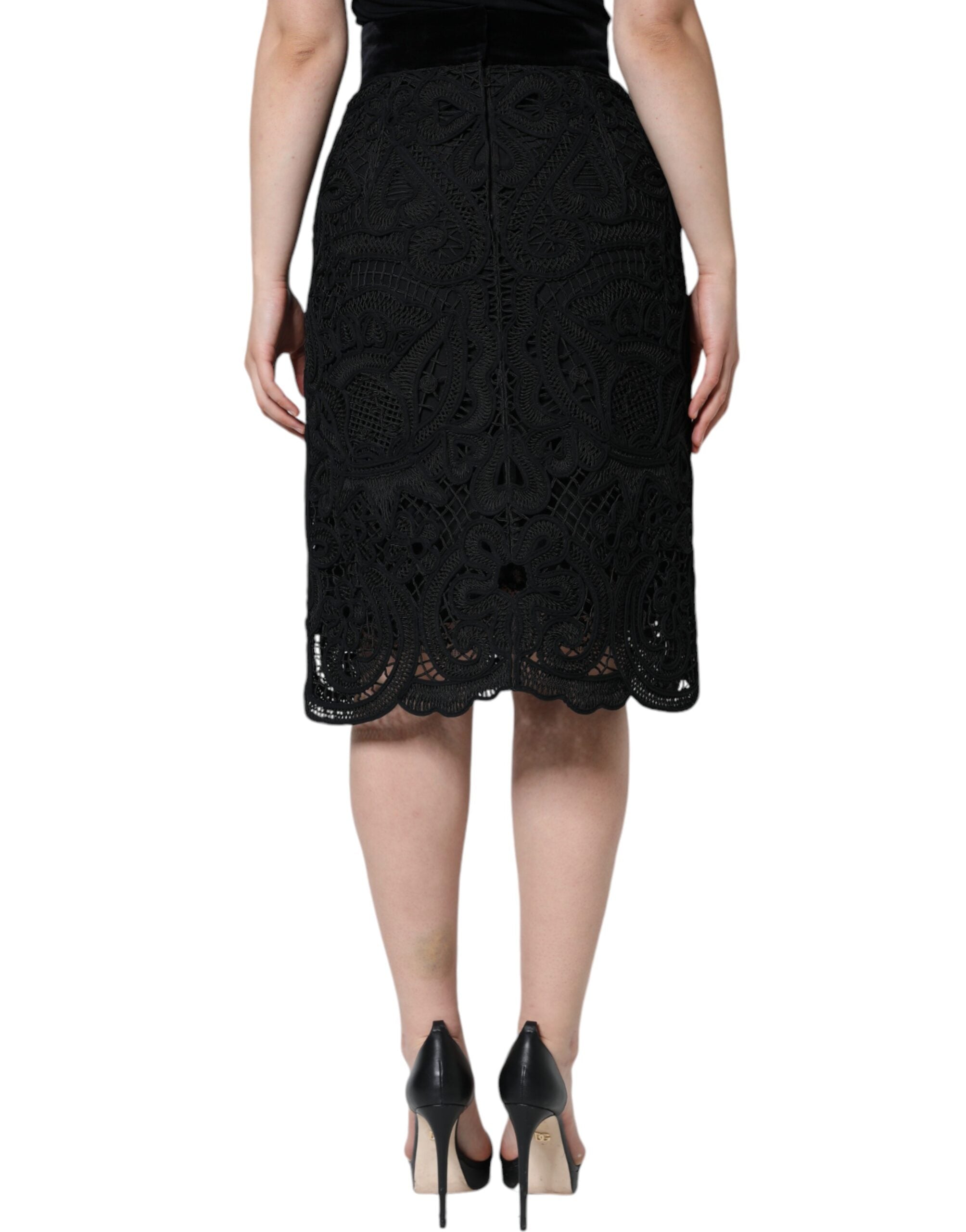 Dolce & Gabbana Black Floral Lace High Waist Pencil Cut Skirt Dolce & Gabbana