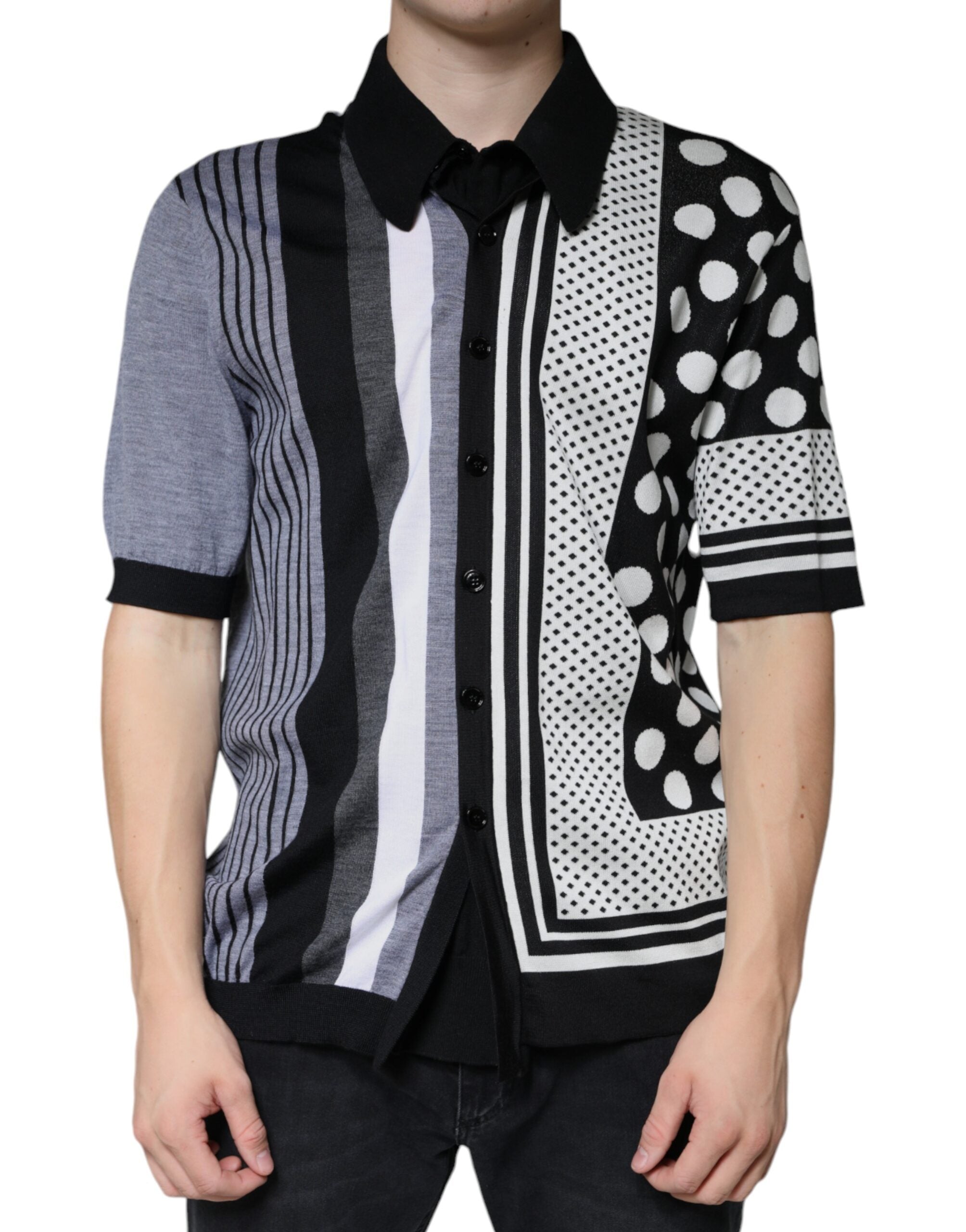 Dolce & Gabbana Black White Polka Dot Collared Polo T-shirt Dolce & Gabbana