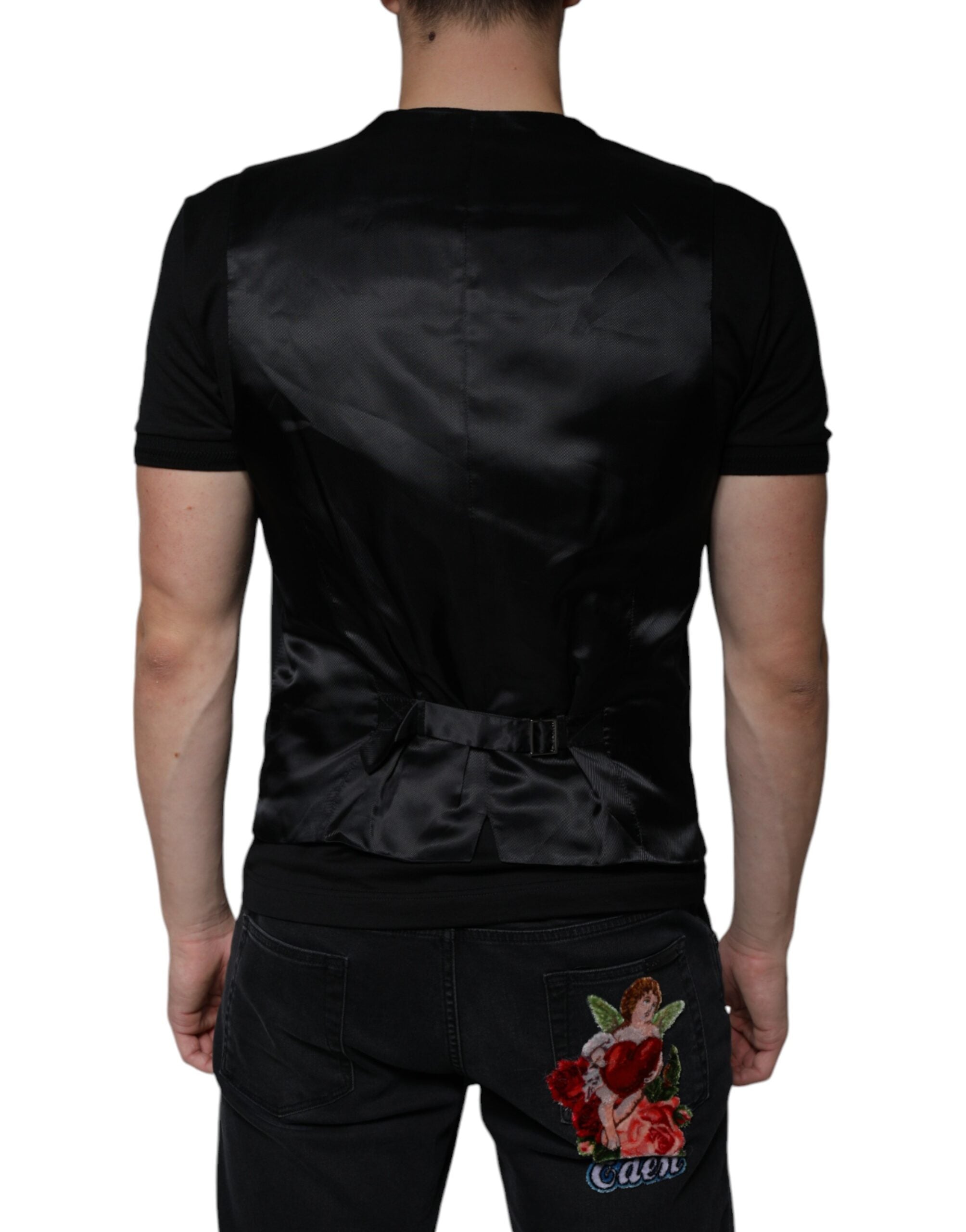Dolce & Gabbana Black Wool Formal Dress Men Waistcoat Vest Dolce & Gabbana