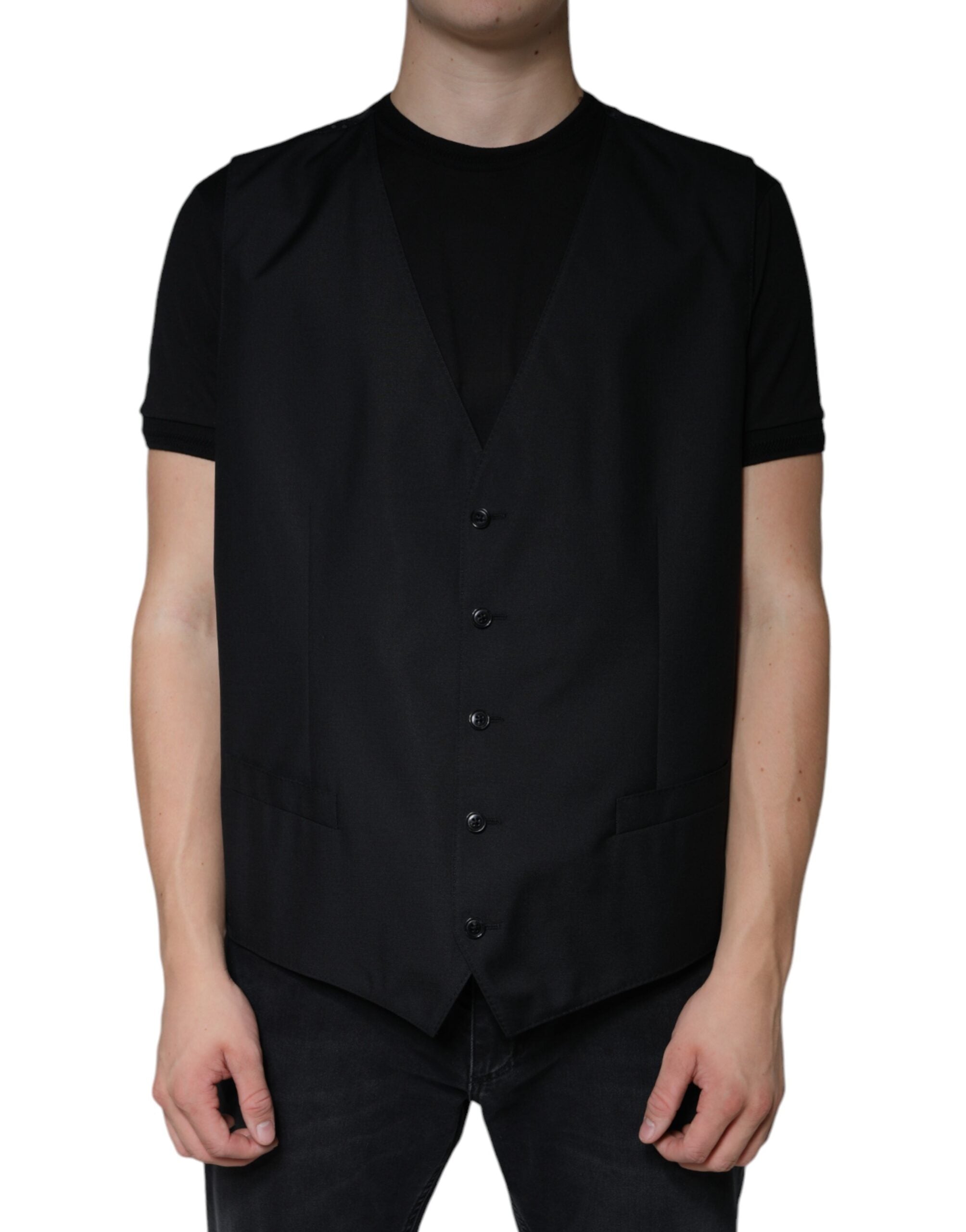 Dolce & Gabbana Black Wool Waistcoat Dress Formal Vest Dolce & Gabbana