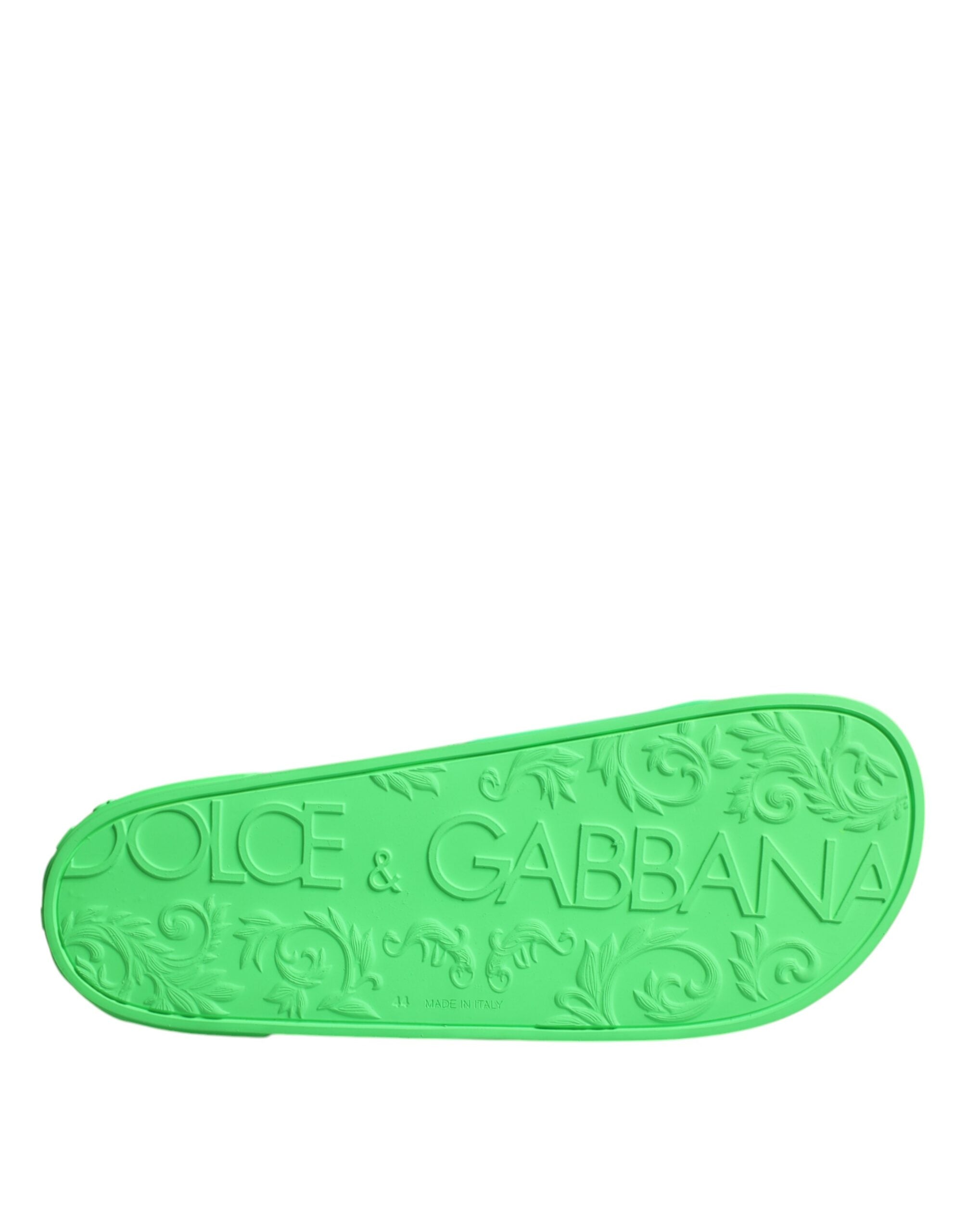 Dolce & Gabbana Green Leather Slides Sandals Beachwear Shoes Dolce & Gabbana