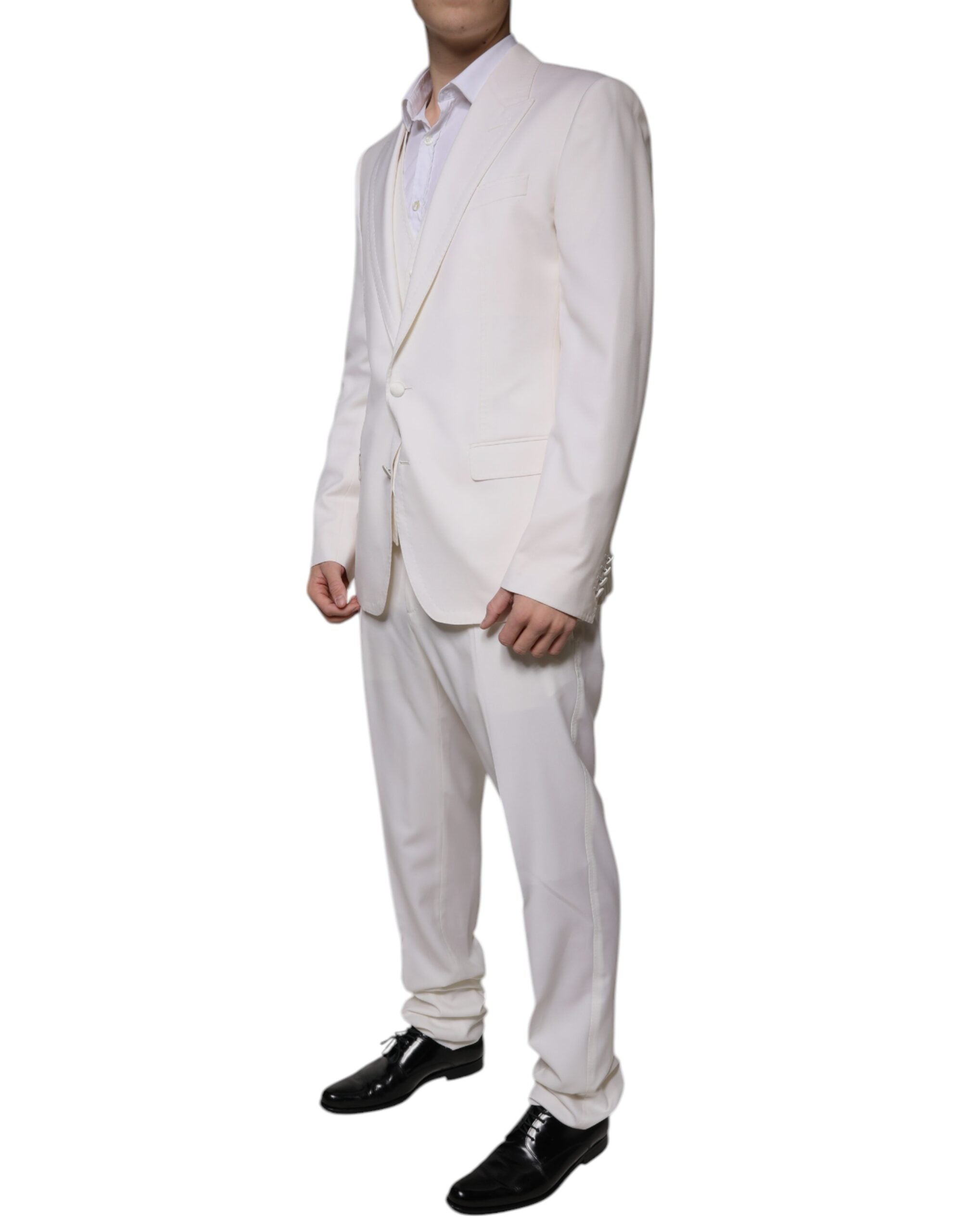 Dolce & Gabbana White Wool Silk 3 Piece SlimFit Formal Suit Dolce & Gabbana