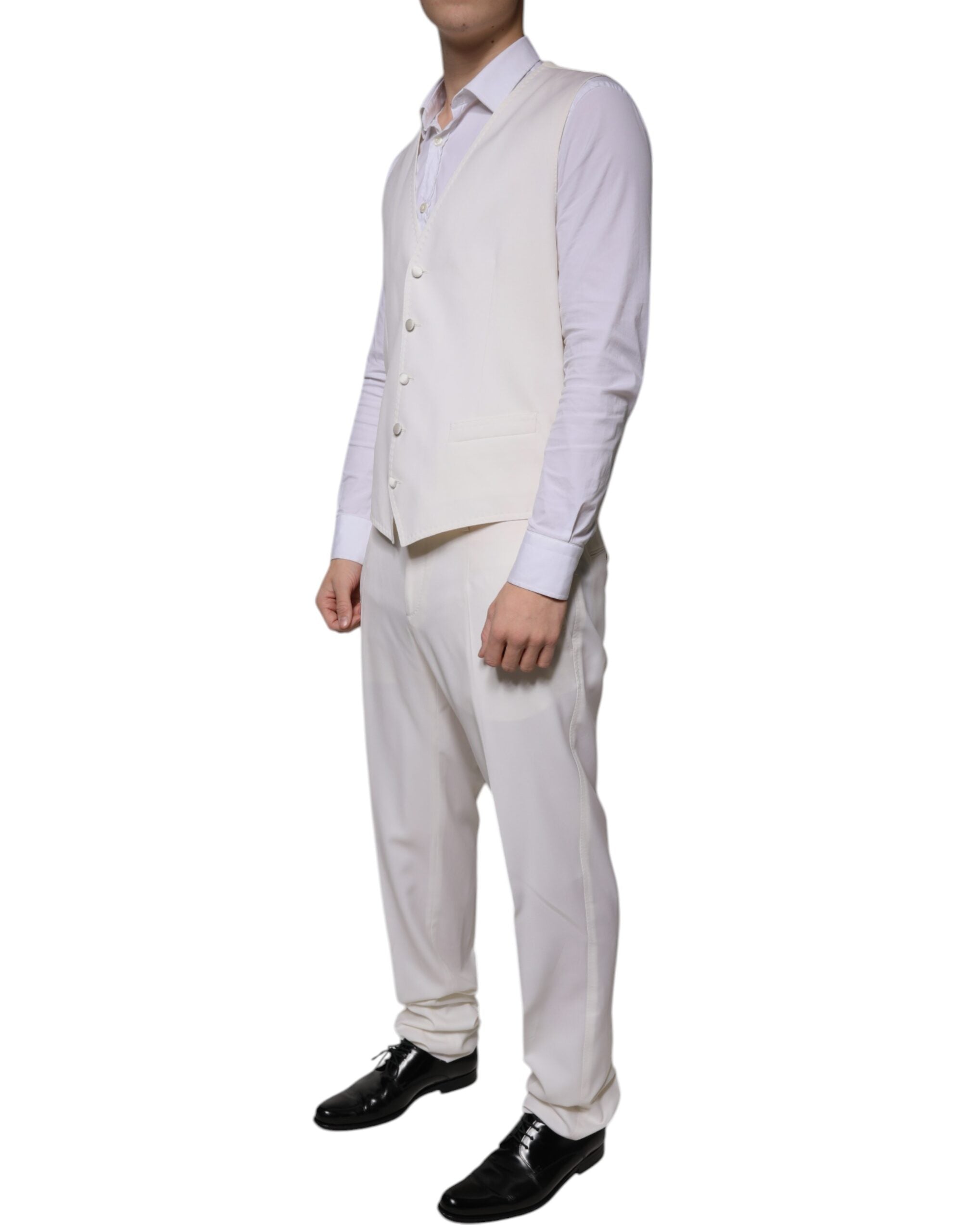 Dolce & Gabbana White Wool Silk 3 Piece SlimFit Formal Suit Dolce & Gabbana