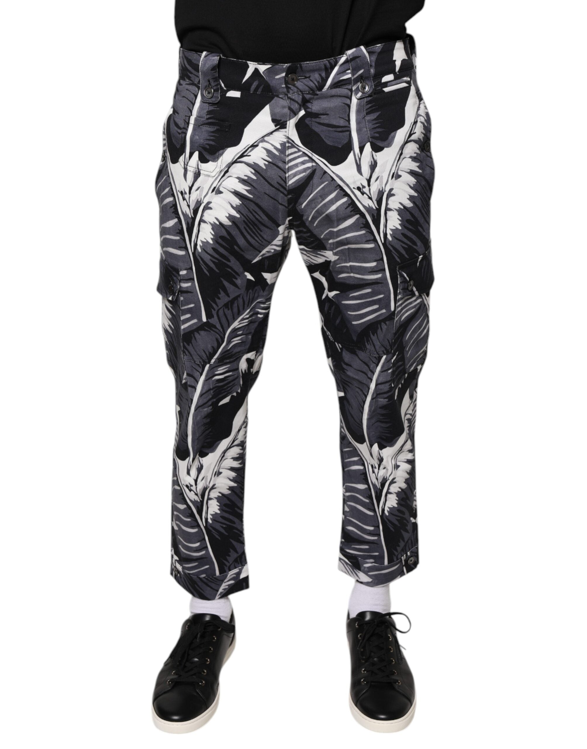 Dolce & Gabbana Gray Banana Leaf Cotton Stretch Capri Pants Dolce & Gabbana