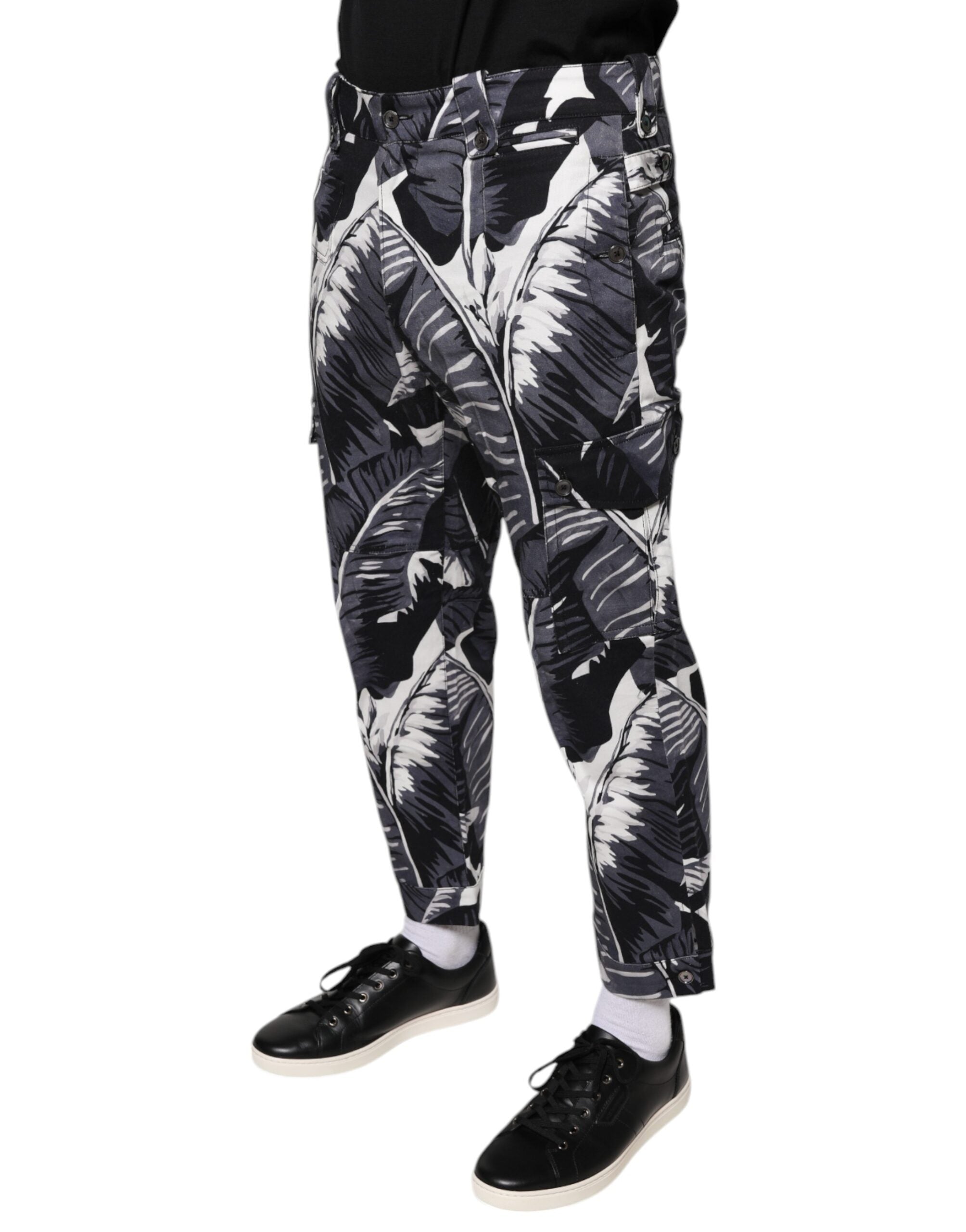 Dolce & Gabbana Gray Banana Leaf Cotton Stretch Capri Pants Dolce & Gabbana