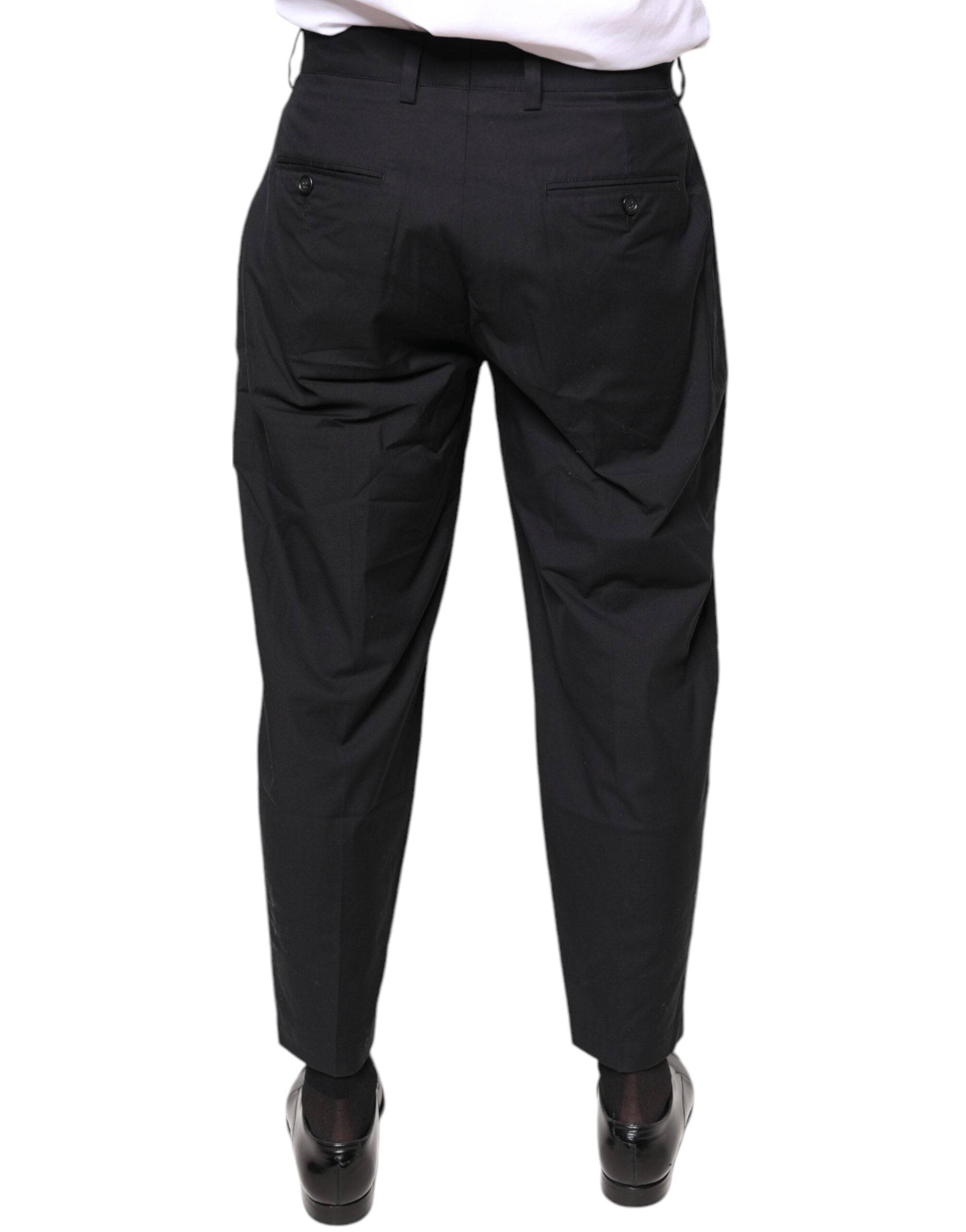 Dolce & Gabbana Black Crown Cotton Dress Pants Dolce & Gabbana