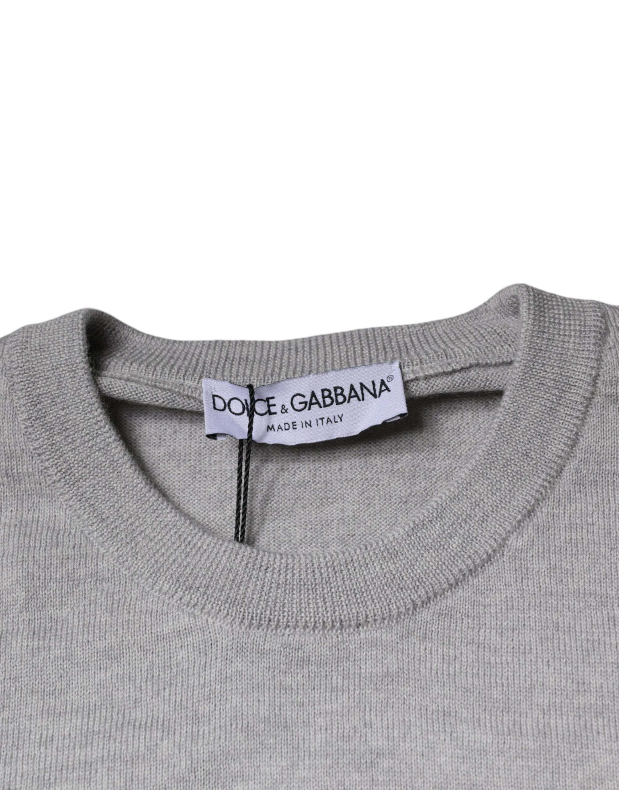 Dolce & Gabbana Light Gray Wool Crew Neck Pullover Sweater Dolce & Gabbana