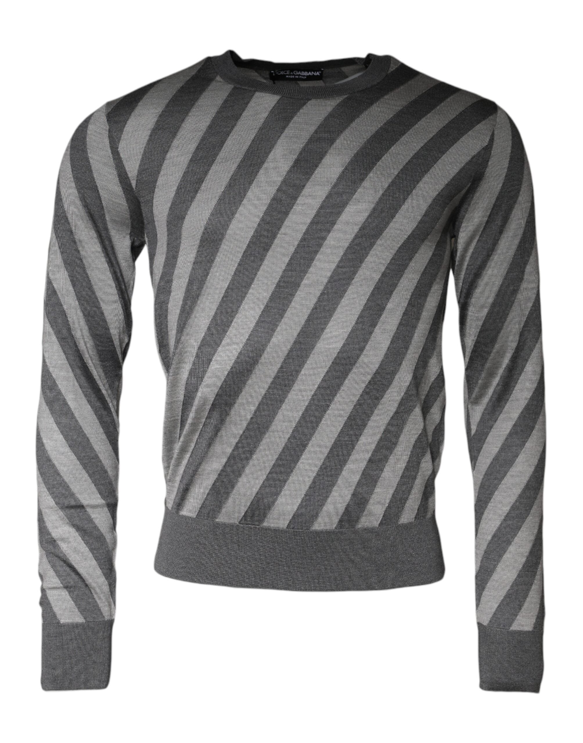Dolce & Gabbana Gray Stripes Long Sleeve Round Neck Pullover Sweater Dolce & Gabbana