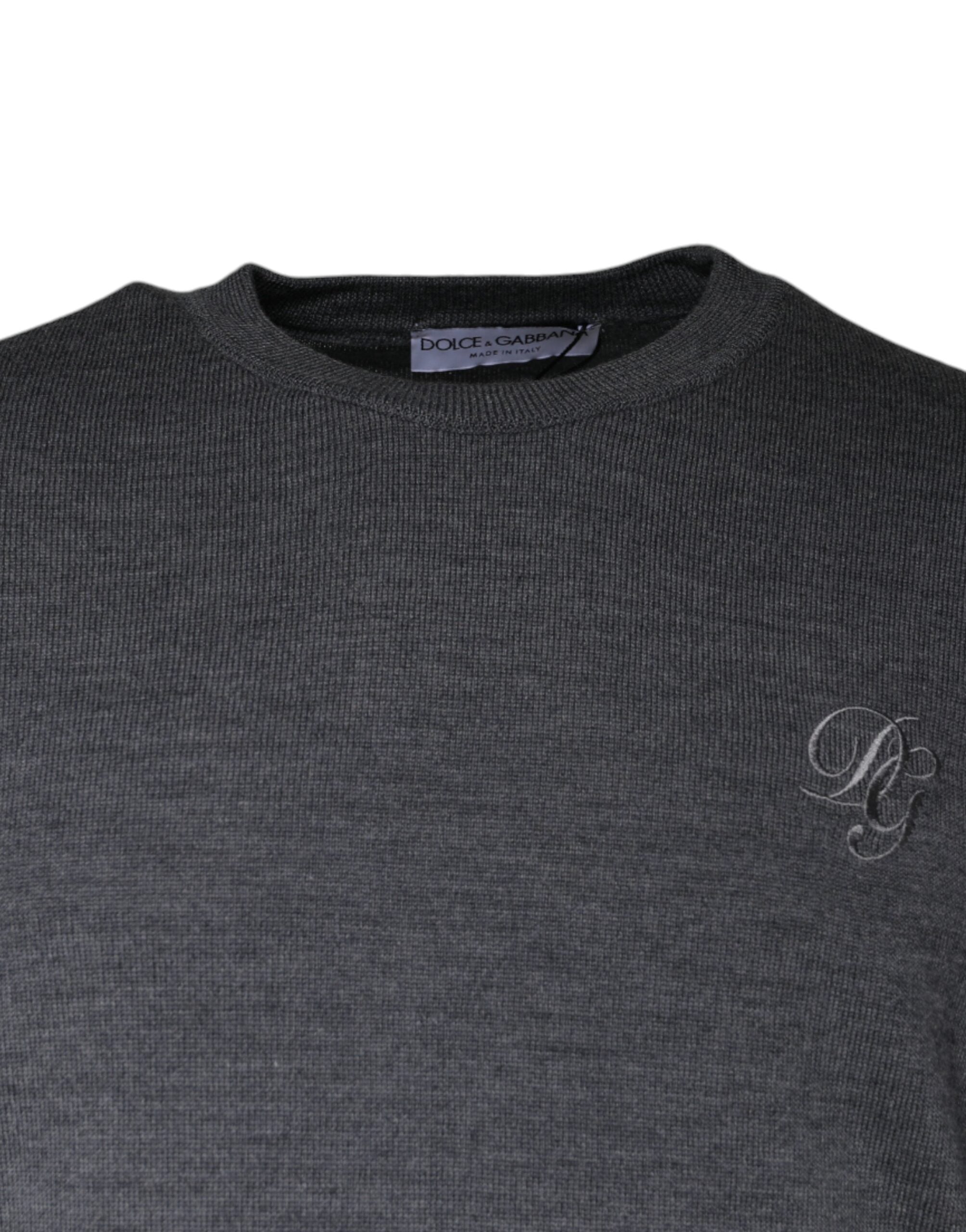 Dolce & Gabbana Dark Gray Wool Crew Neck Pullover Sweater Dolce & Gabbana