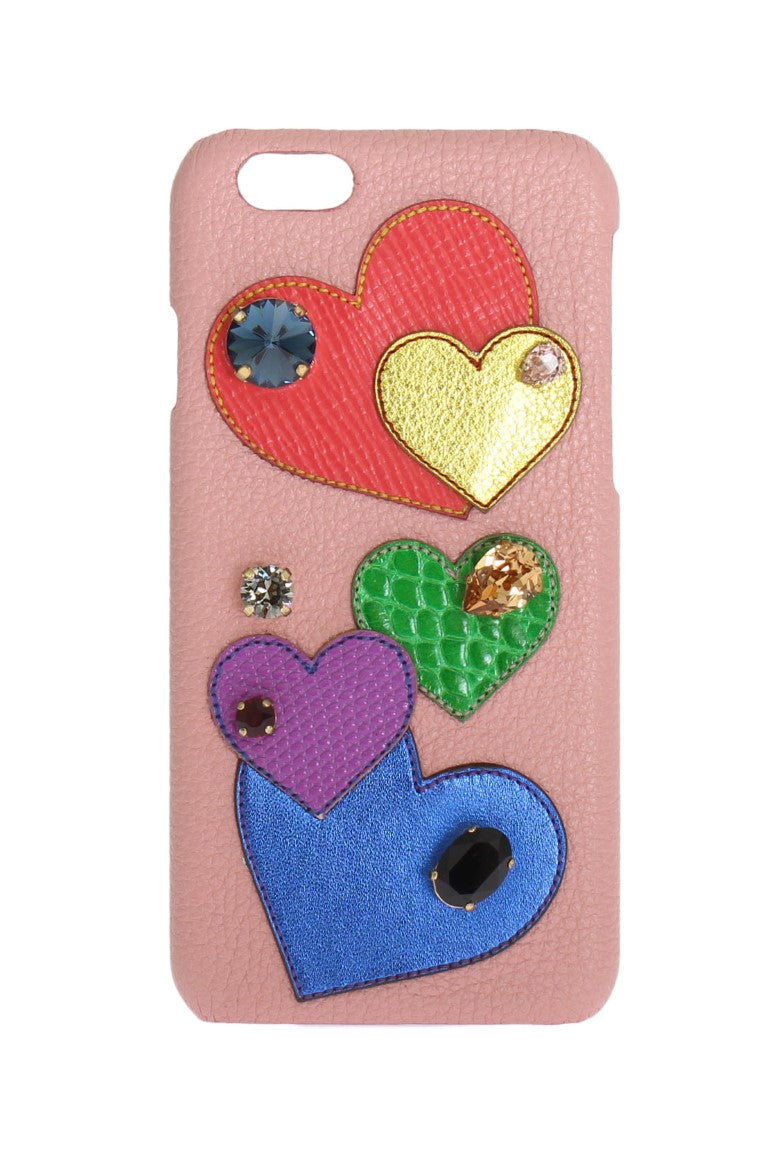 Dolce & Gabbana Pink Leather Heart Crystal Phone Case Dolce & Gabbana