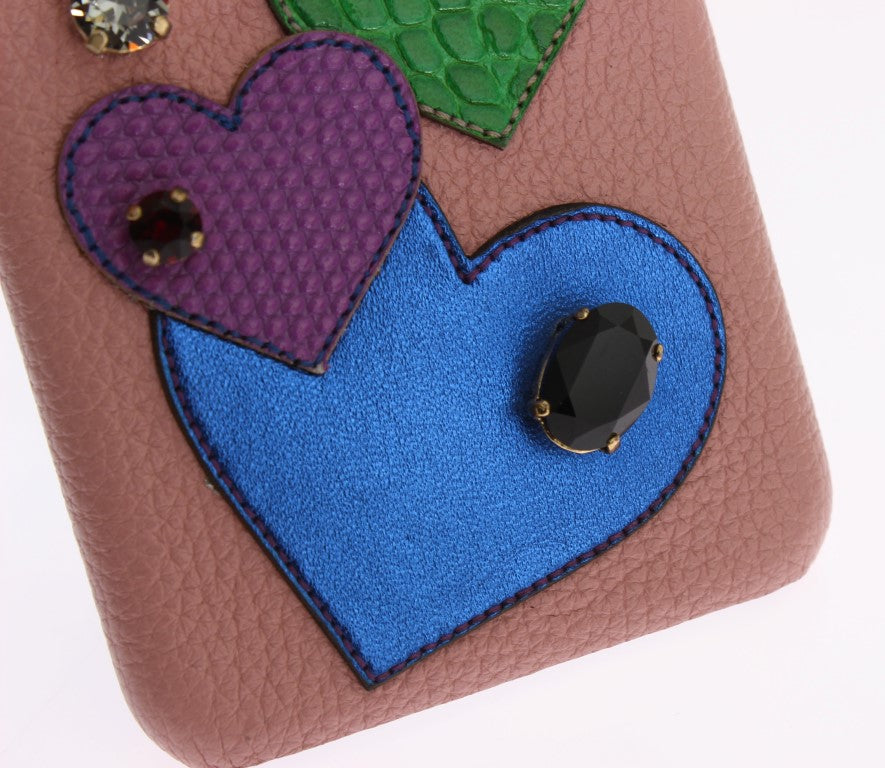 Dolce & Gabbana Pink Leather Heart Crystal Phone Case Dolce & Gabbana