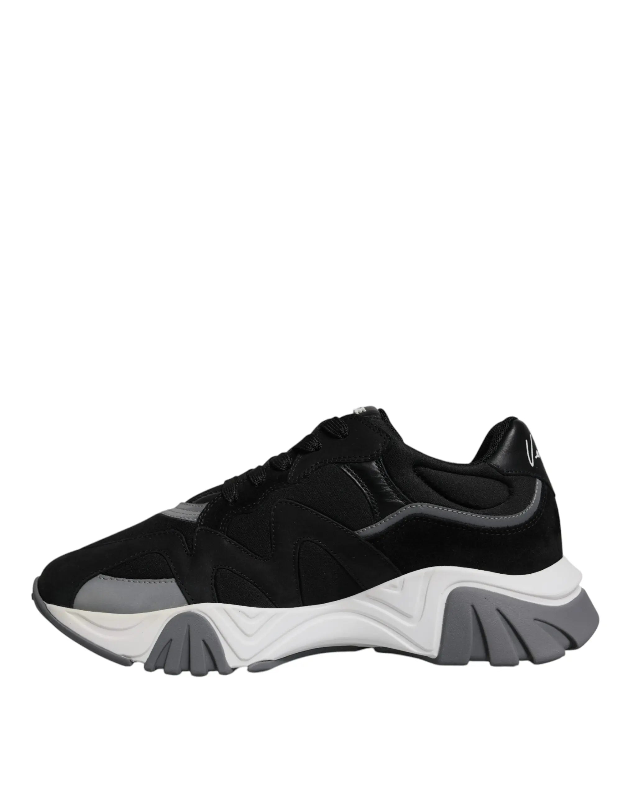 Versace Black Leather Neoprene Chunky Low Top Sneakers Squalo Shoes Versace