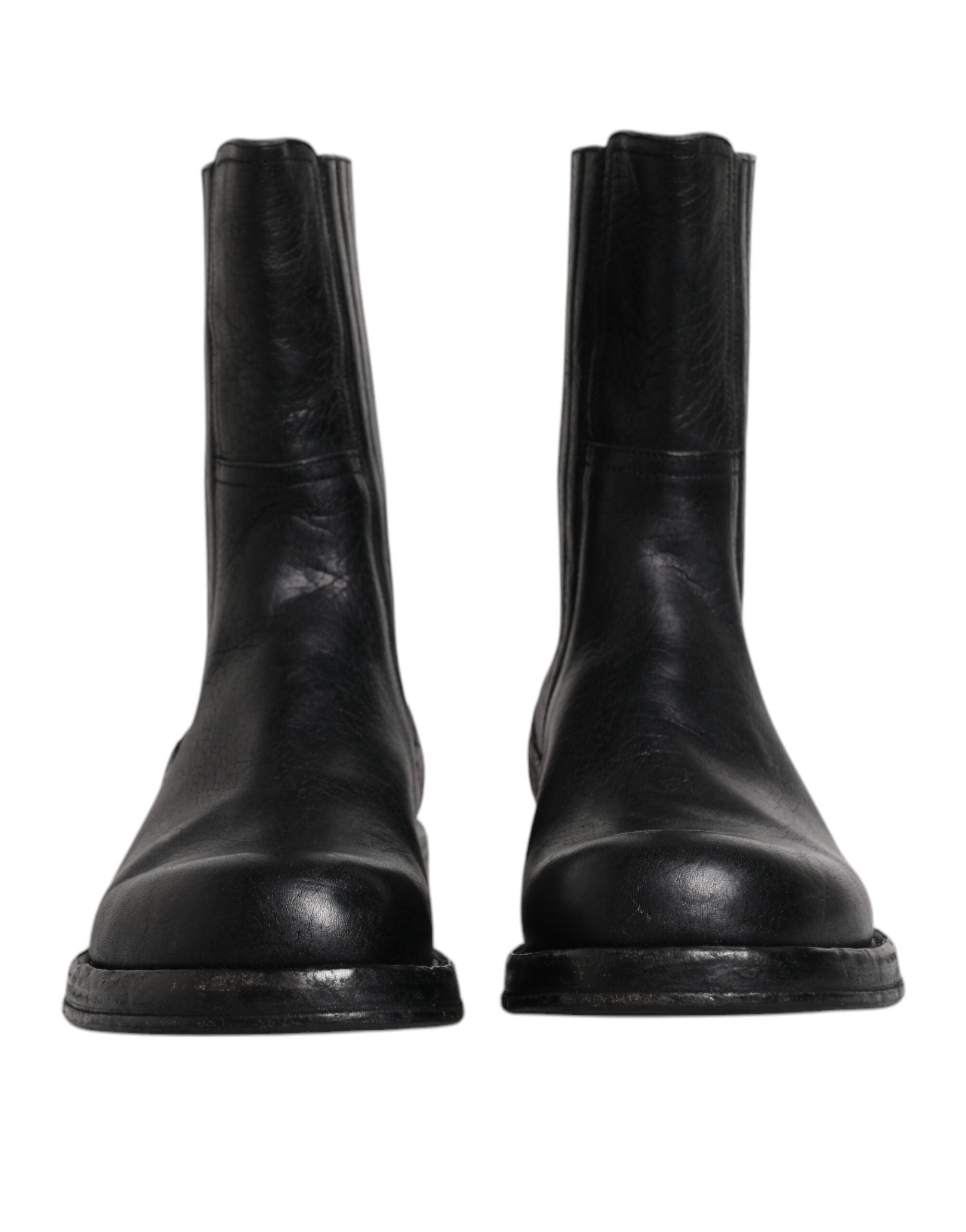 Dolce & Gabbana Black Horse Leather Mid Calf Boots Shoes Dolce & Gabbana