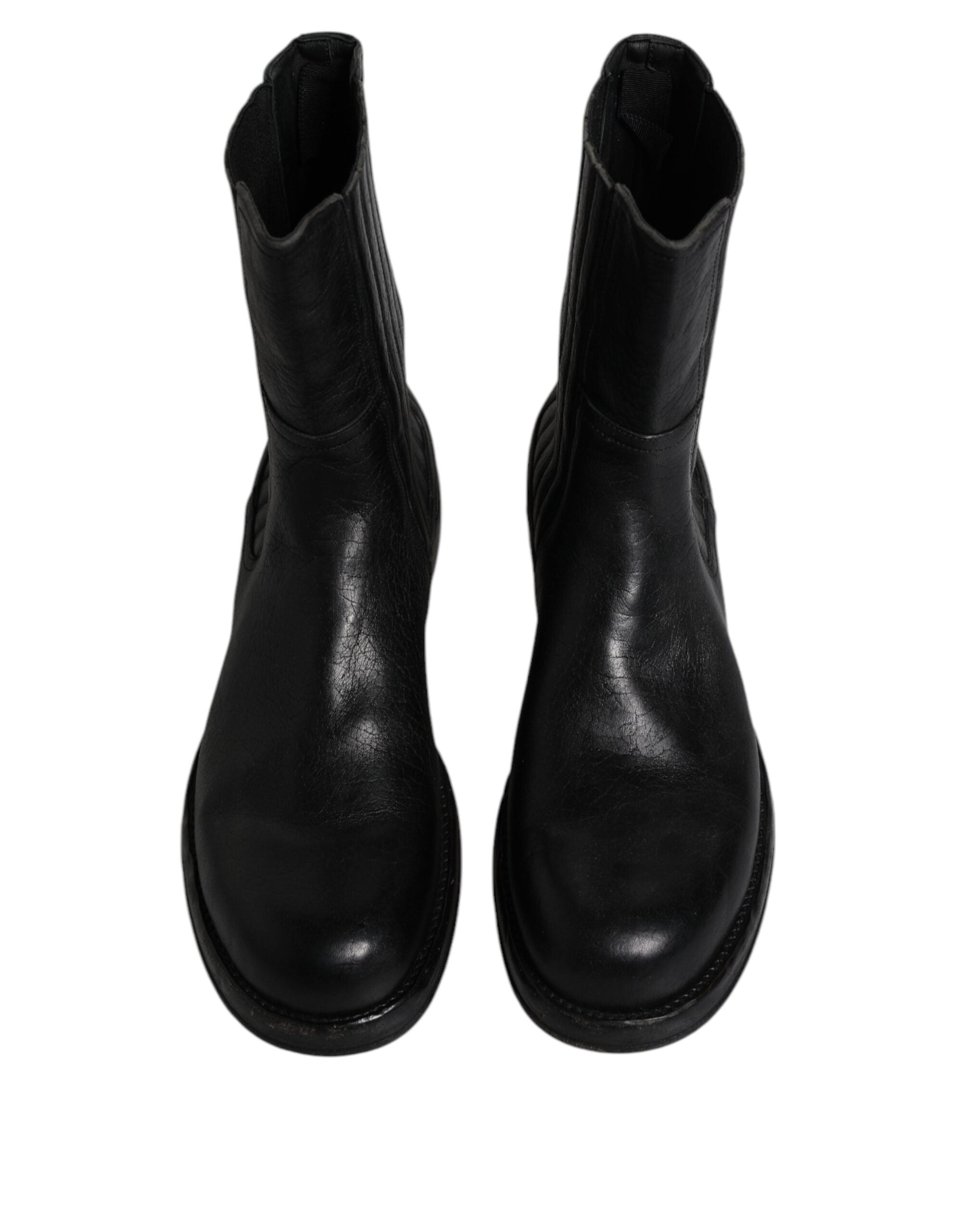 Dolce & Gabbana Black Horse Leather Mid Calf Boots Shoes Dolce & Gabbana