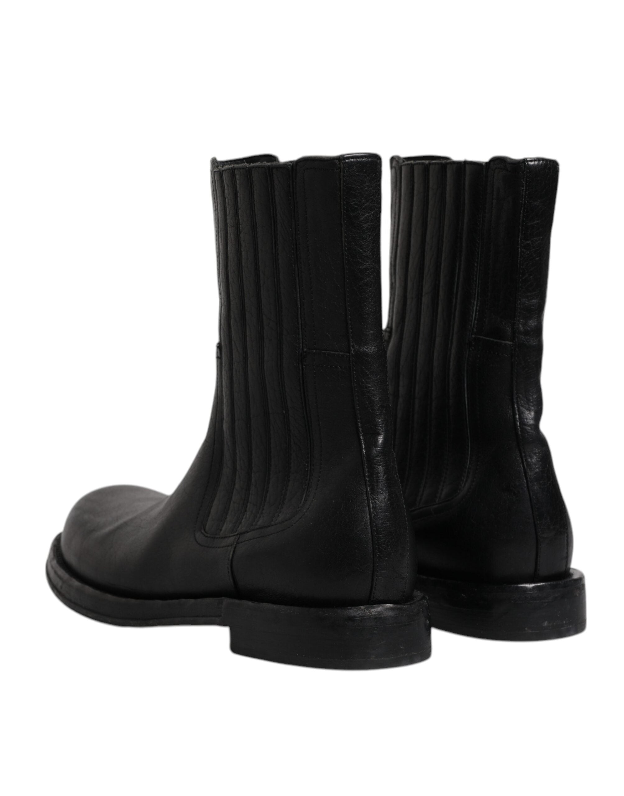 Dolce & Gabbana Black Horse Leather Mid Calf Boots Shoes Dolce & Gabbana
