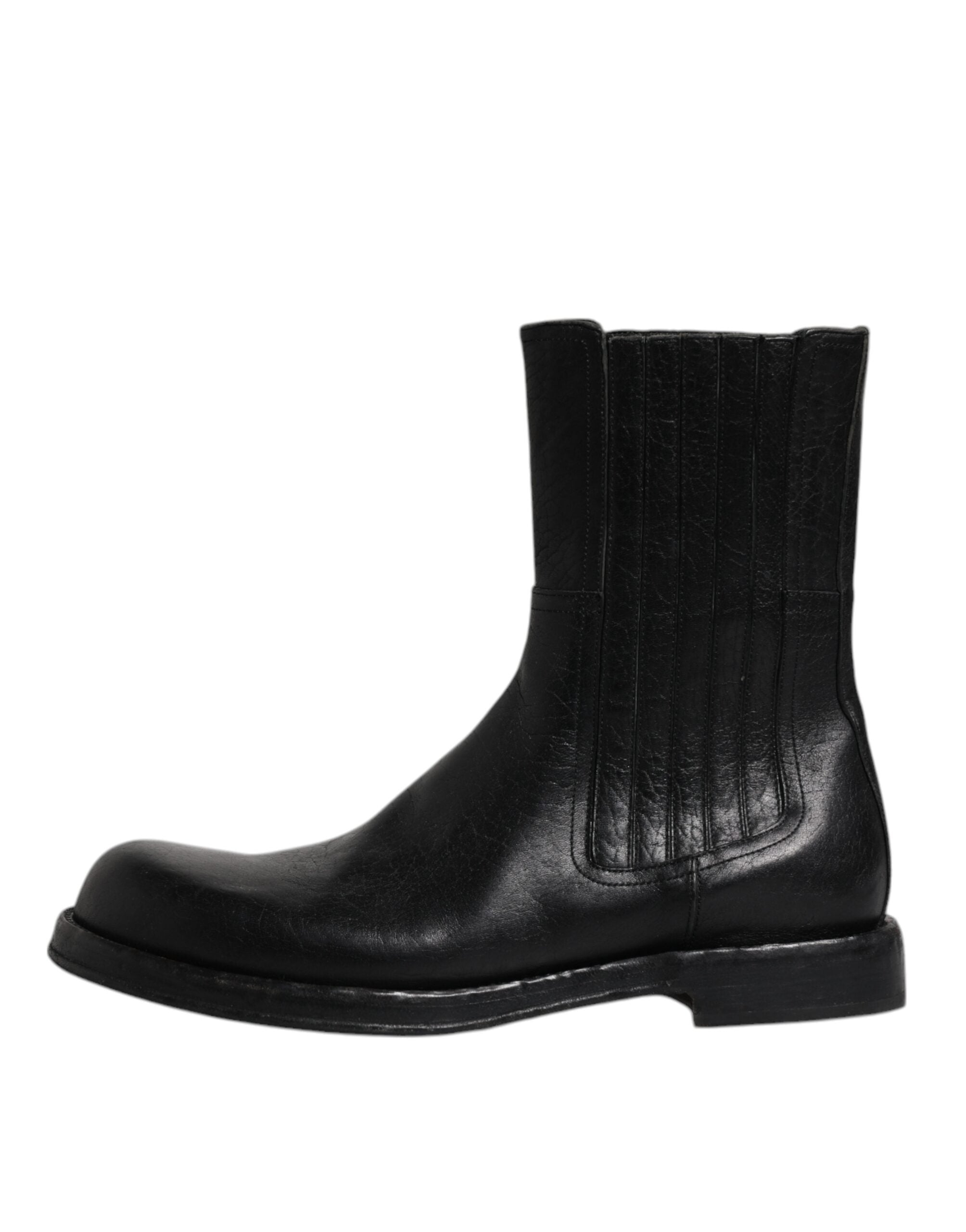 Dolce & Gabbana Black Horse Leather Mid Calf Boots Shoes Dolce & Gabbana