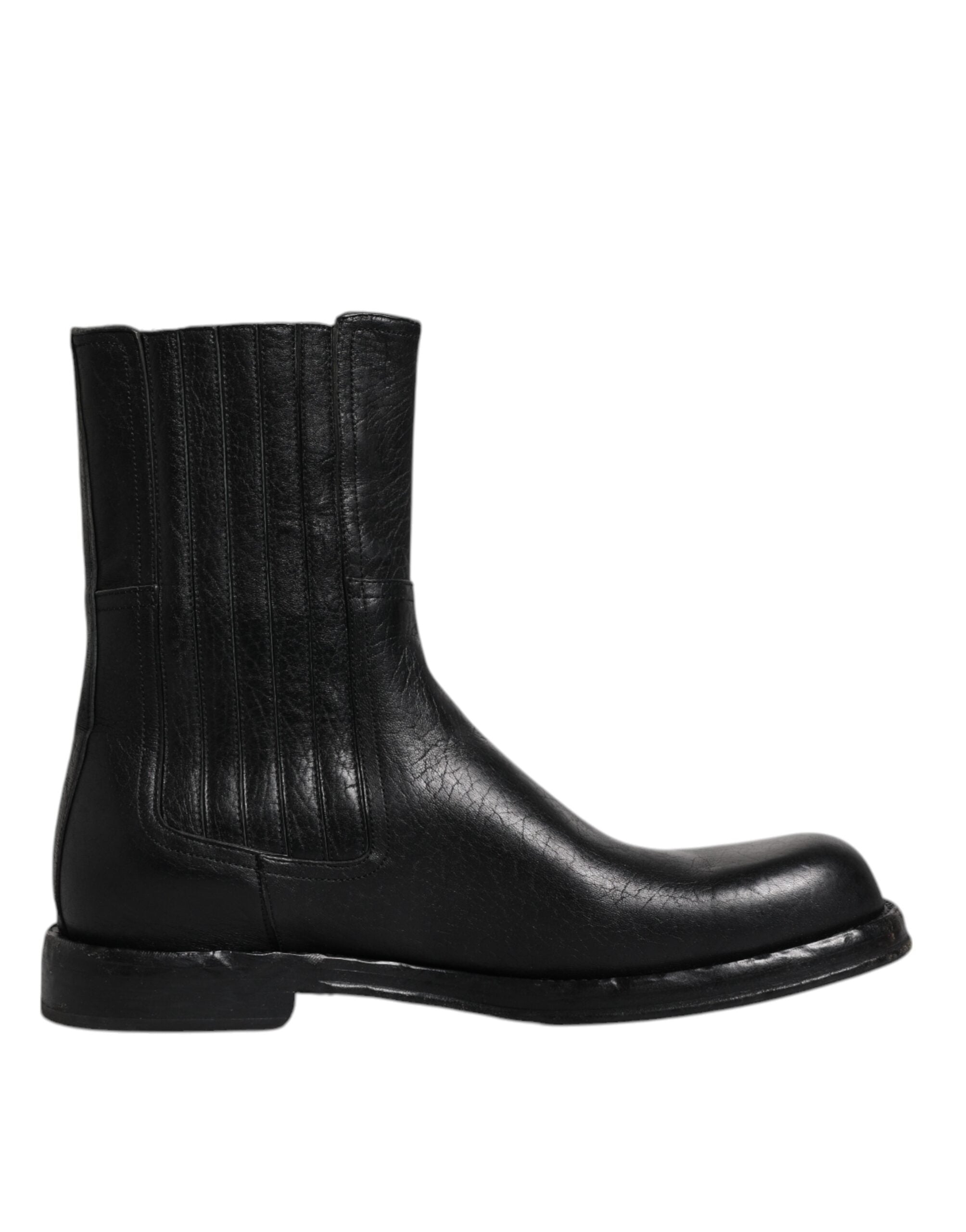 Dolce & Gabbana Black Horse Leather Mid Calf Boots Shoes Dolce & Gabbana
