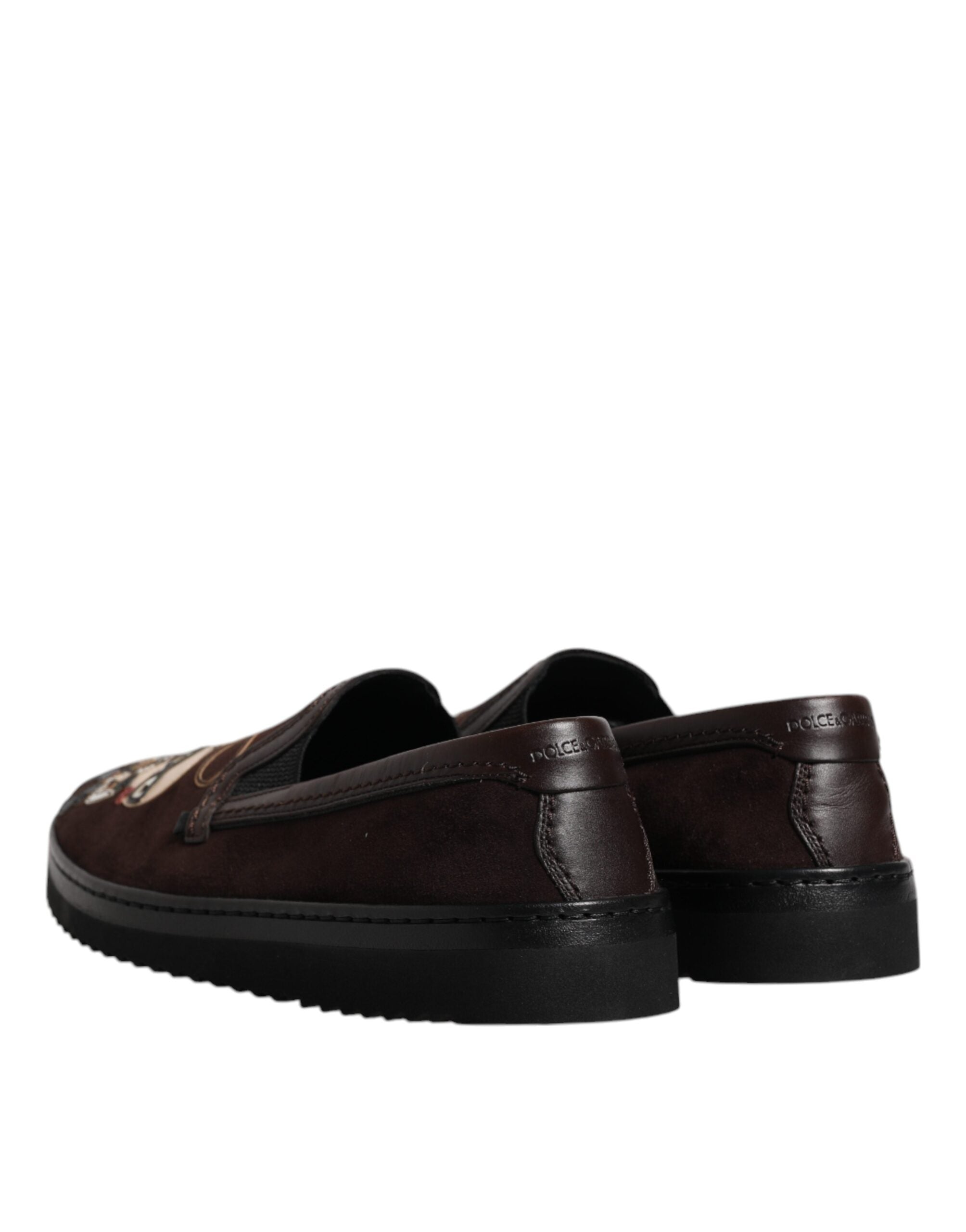 Dolce & Gabbana Brown Suede DG Family Slip On Flats Shoes Dolce & Gabbana