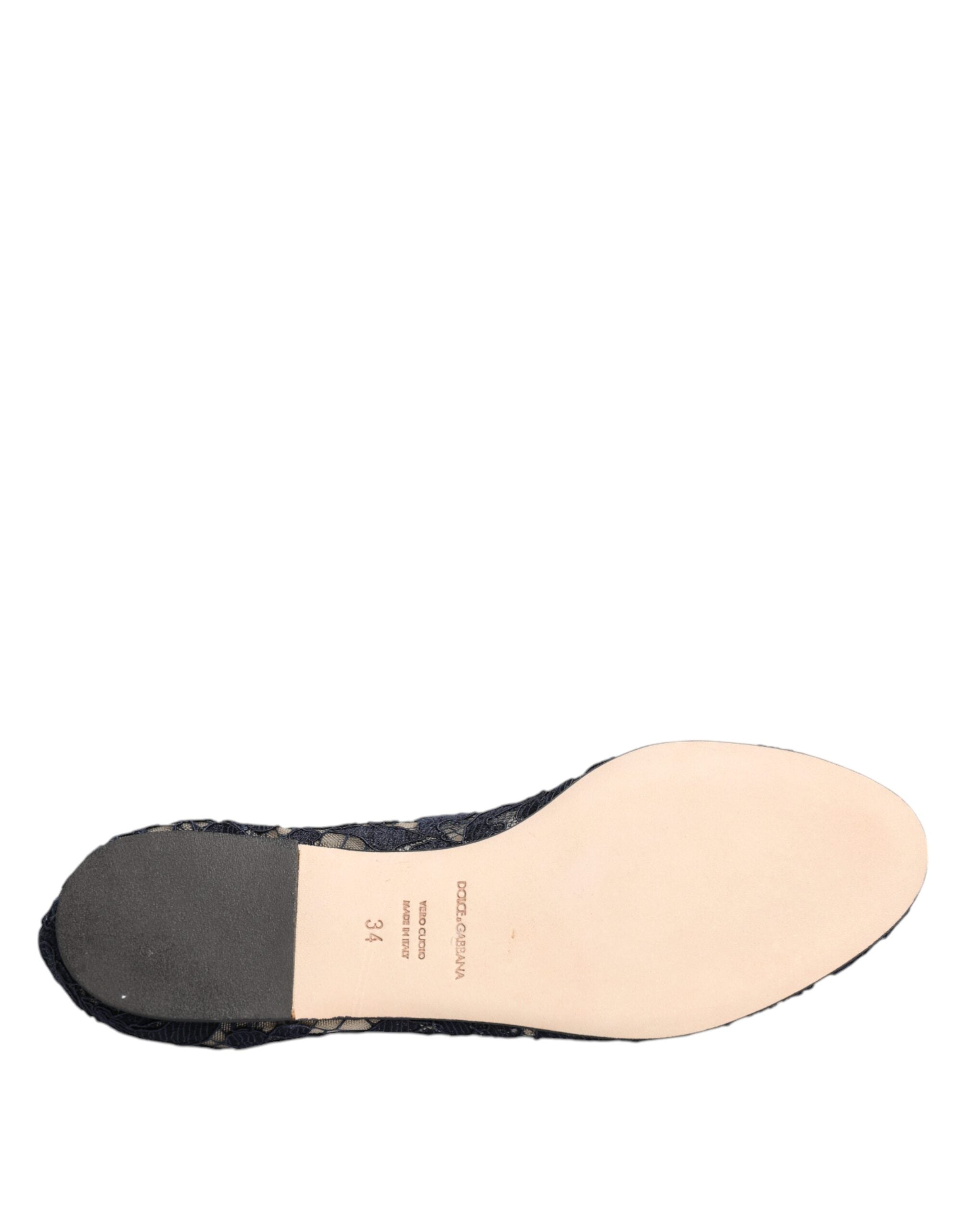 Dolce & Gabbana Blue Taormina Lace Crystals Flats Shoes Dolce & Gabbana