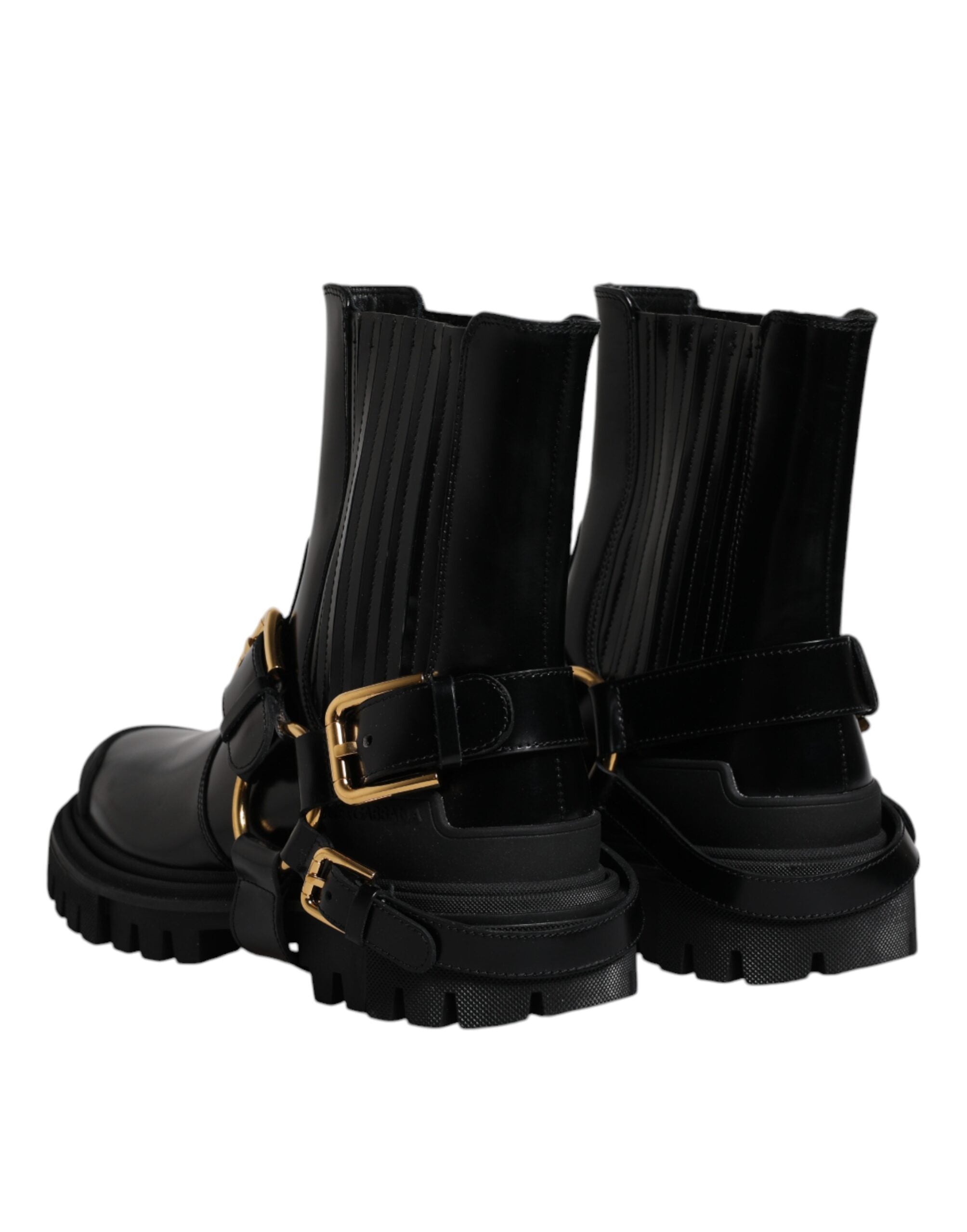 Dolce & Gabbana Black Leather Slip On Stretch Trekking Boots Shoes Dolce & Gabbana
