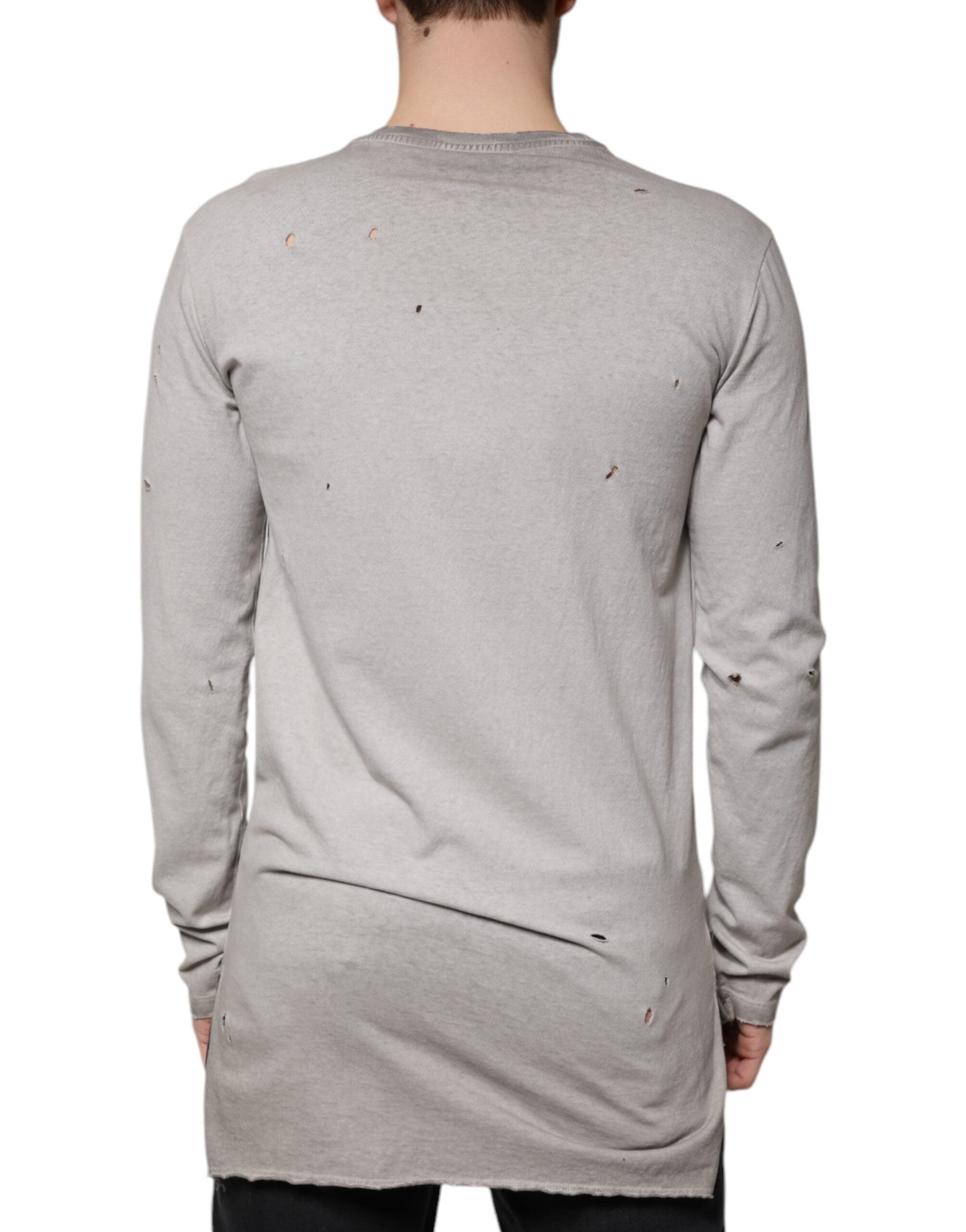 Dolce & Gabbana Gray Printed Cotton Crewneck Pullover Sweater Dolce & Gabbana