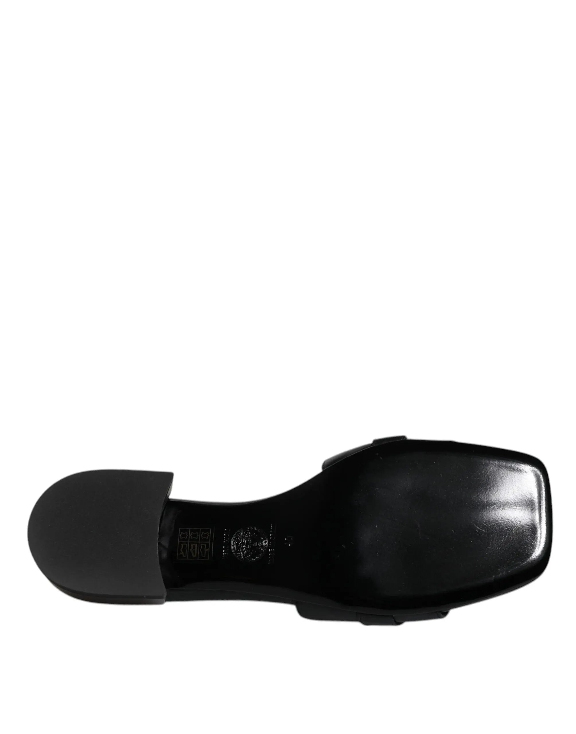 Versace Black Leather Logo Plaque Slip On Slides Flats Shoes Versace
