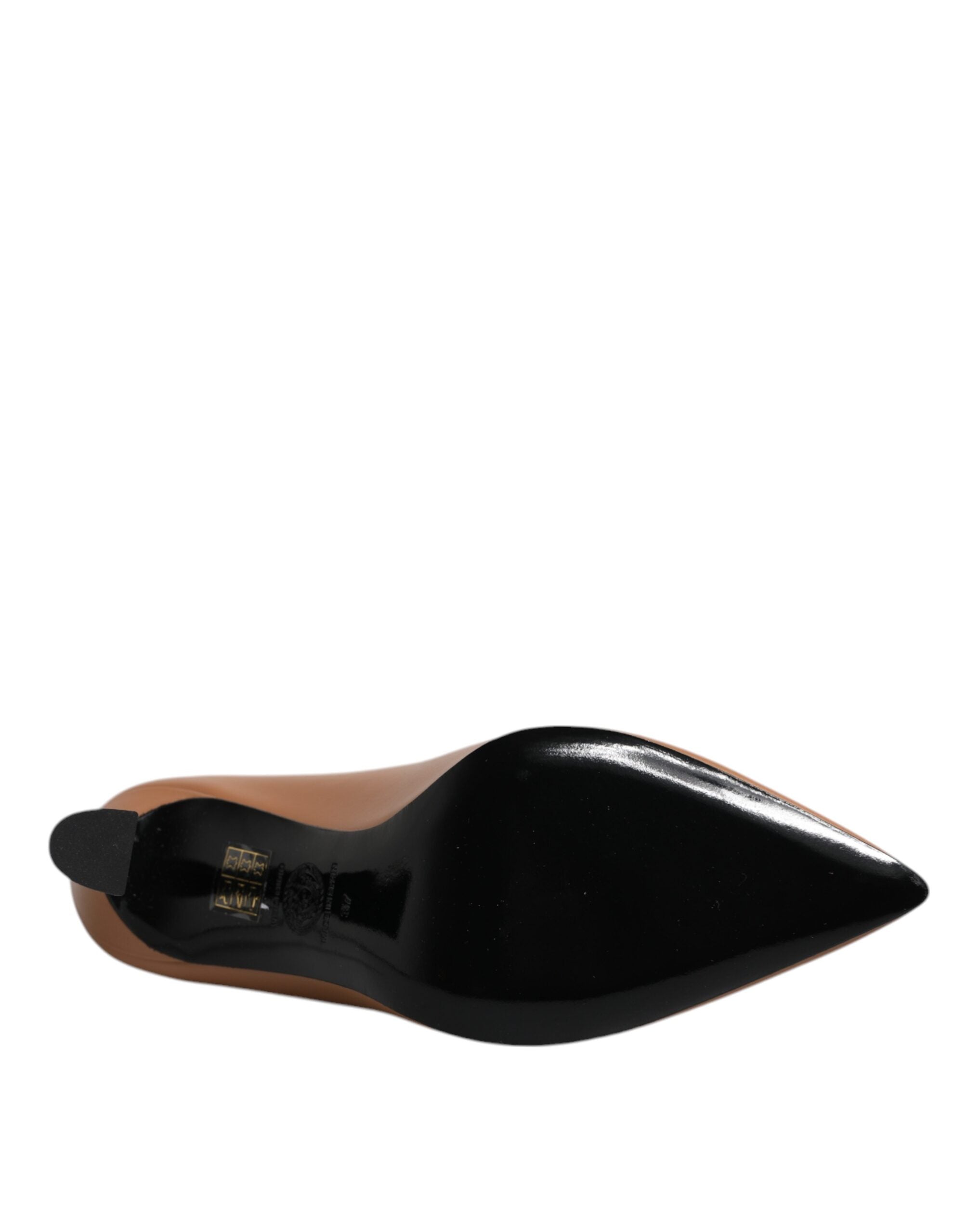 Versace Brown Leather Logo Plaque High Heels Pumps Shoes Versace