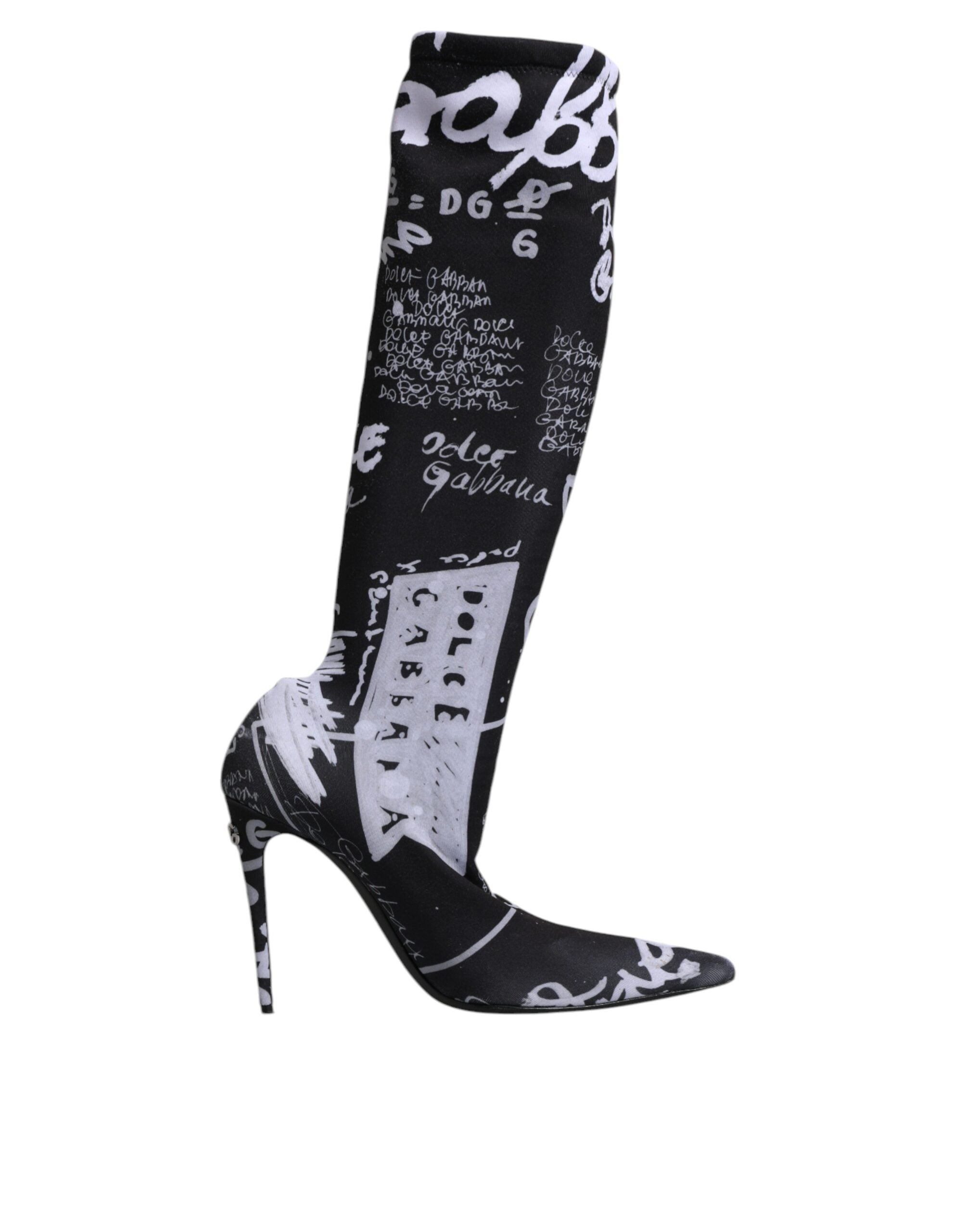 Dolce & Gabbana Black Logo Stretch Heels High Boots Shoes Dolce & Gabbana