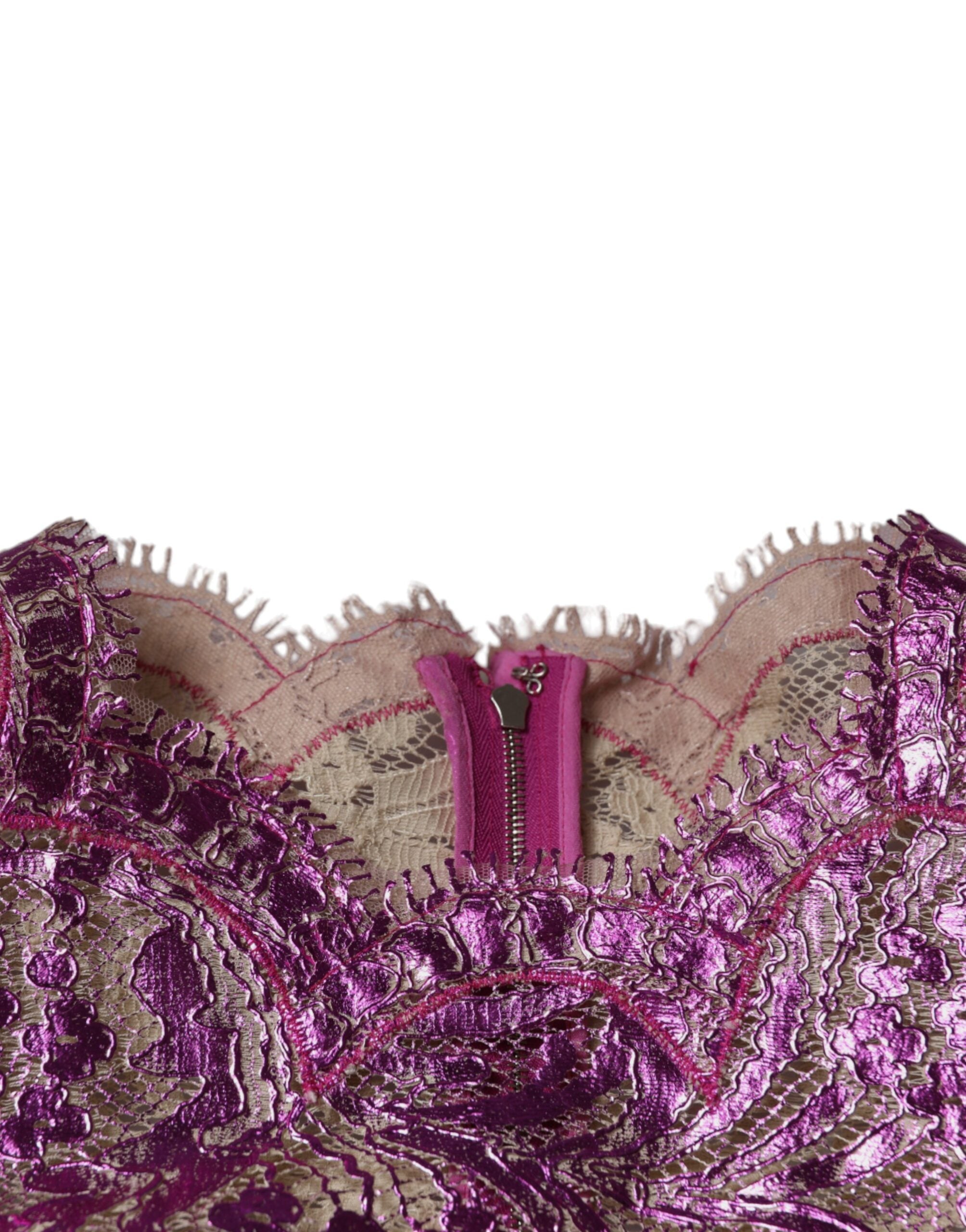 Dolce & Gabbana Metallic Fuchsia Floral Sheath Mini Dress Dolce & Gabbana