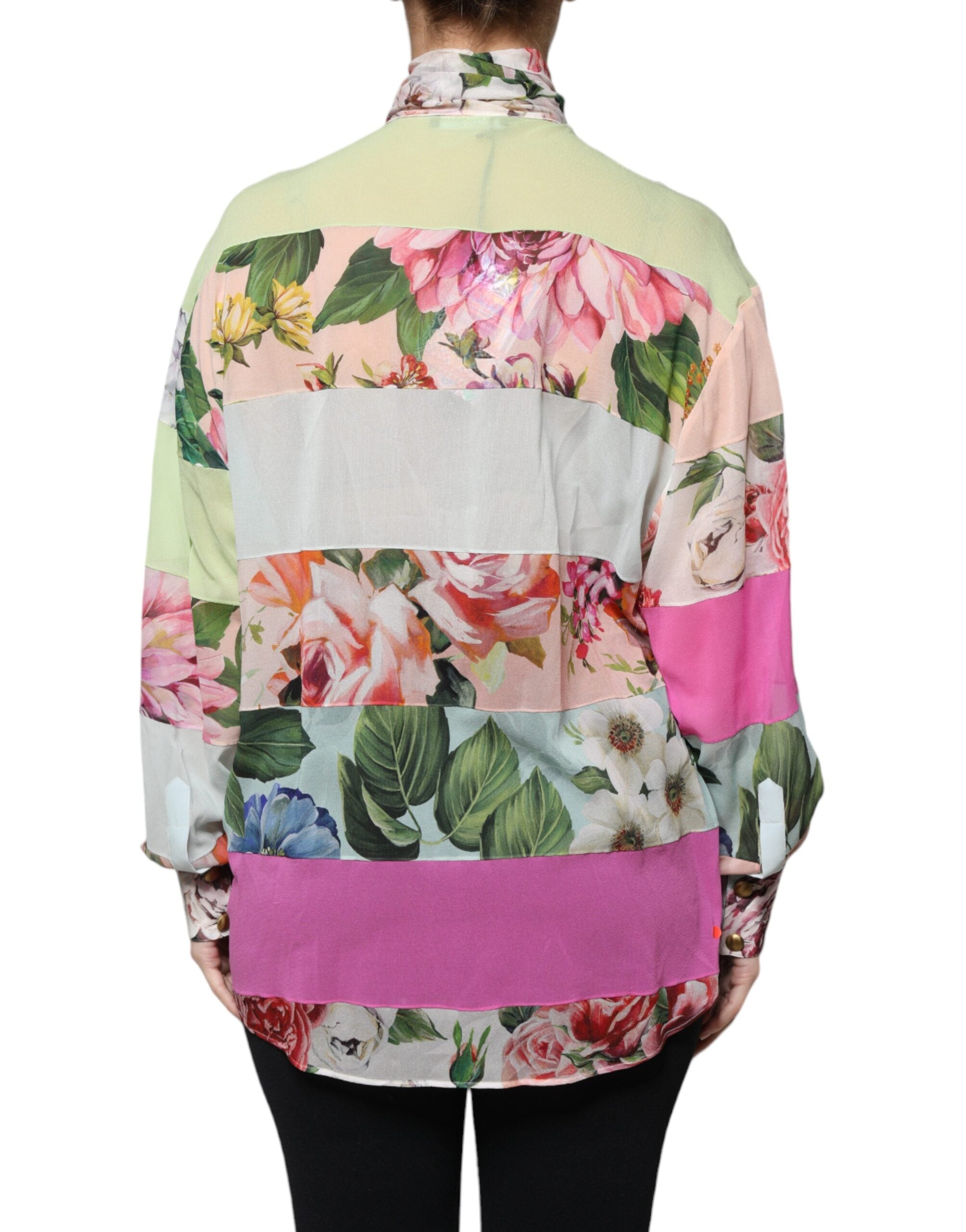 Dolce & Gabbana Multicolor Floral Patchwork Ascot Collar Top Dolce & Gabbana