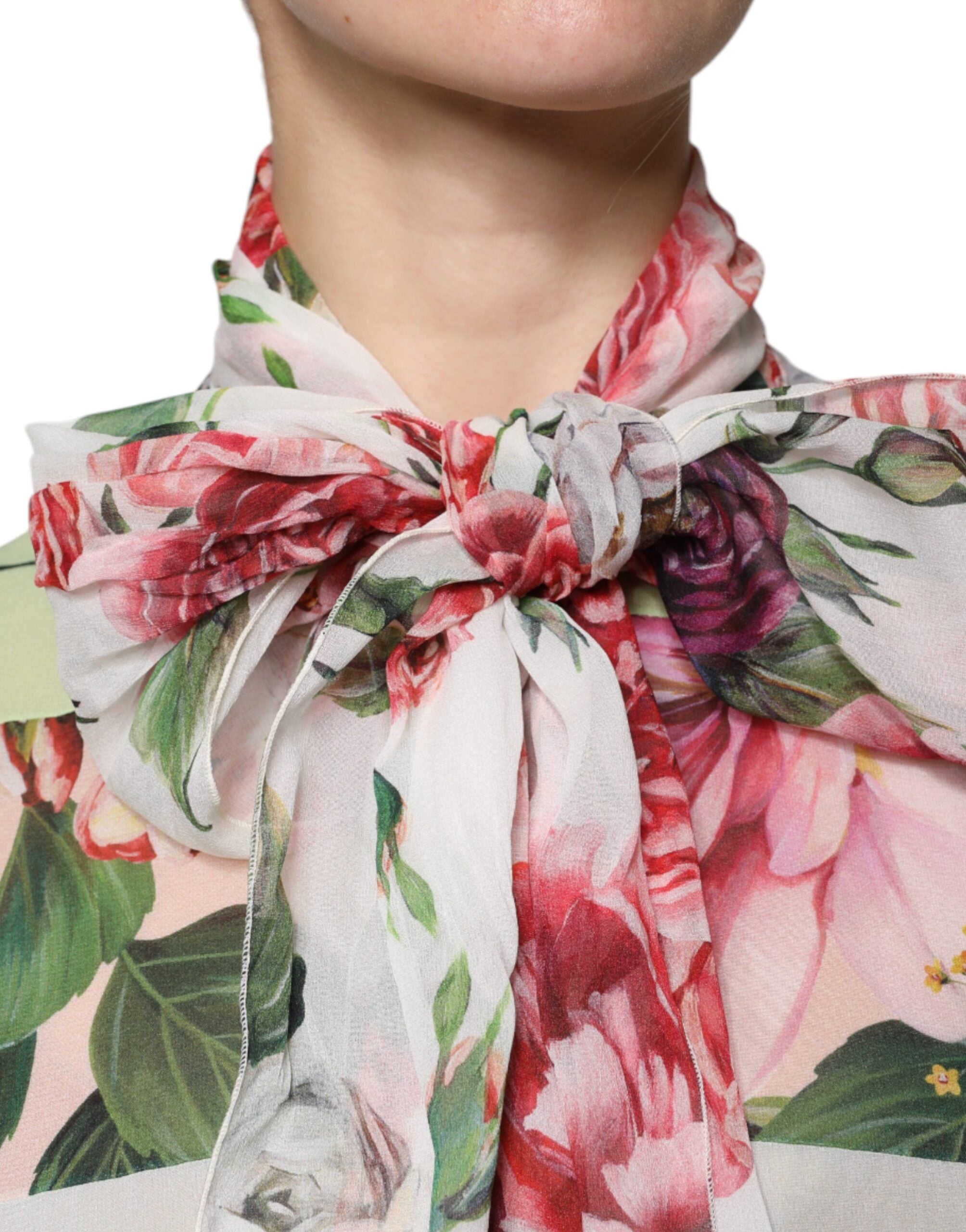 Dolce & Gabbana Multicolor Floral Patchwork Ascot Collar Top Dolce & Gabbana