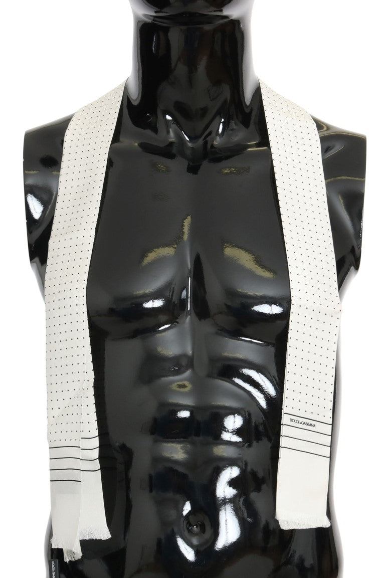 Dolce & Gabbana White Polka Dotted Silk Skinny Scarf Dolce & Gabbana