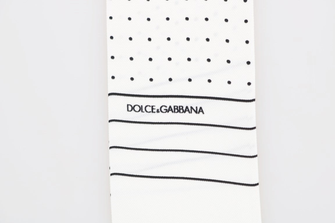 Dolce & Gabbana White Polka Dotted Silk Skinny Scarf Dolce & Gabbana