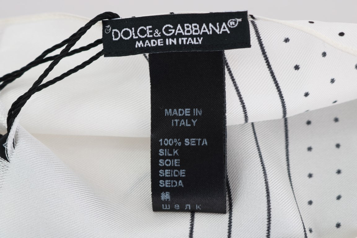 Dolce & Gabbana White Polka Dotted Silk Skinny Scarf Dolce & Gabbana