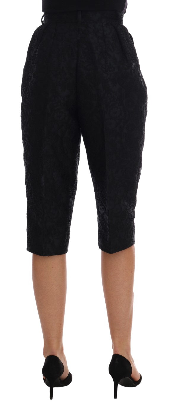 Dolce & Gabbana Black Brocade High Waist Capri Shorts Dolce & Gabbana