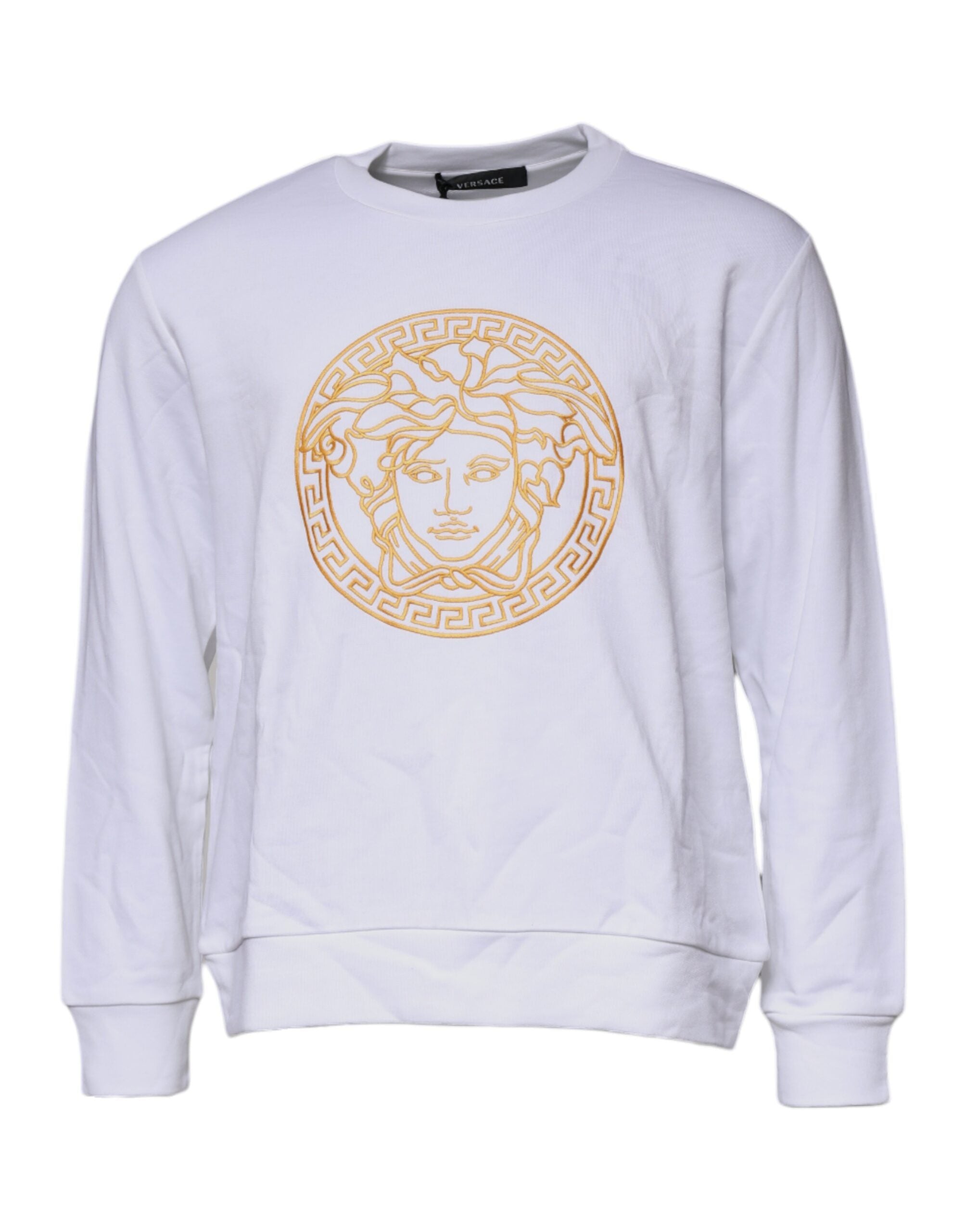 Versace White Medusa Embroidery Crew Neck Pullover Sweater Versace
