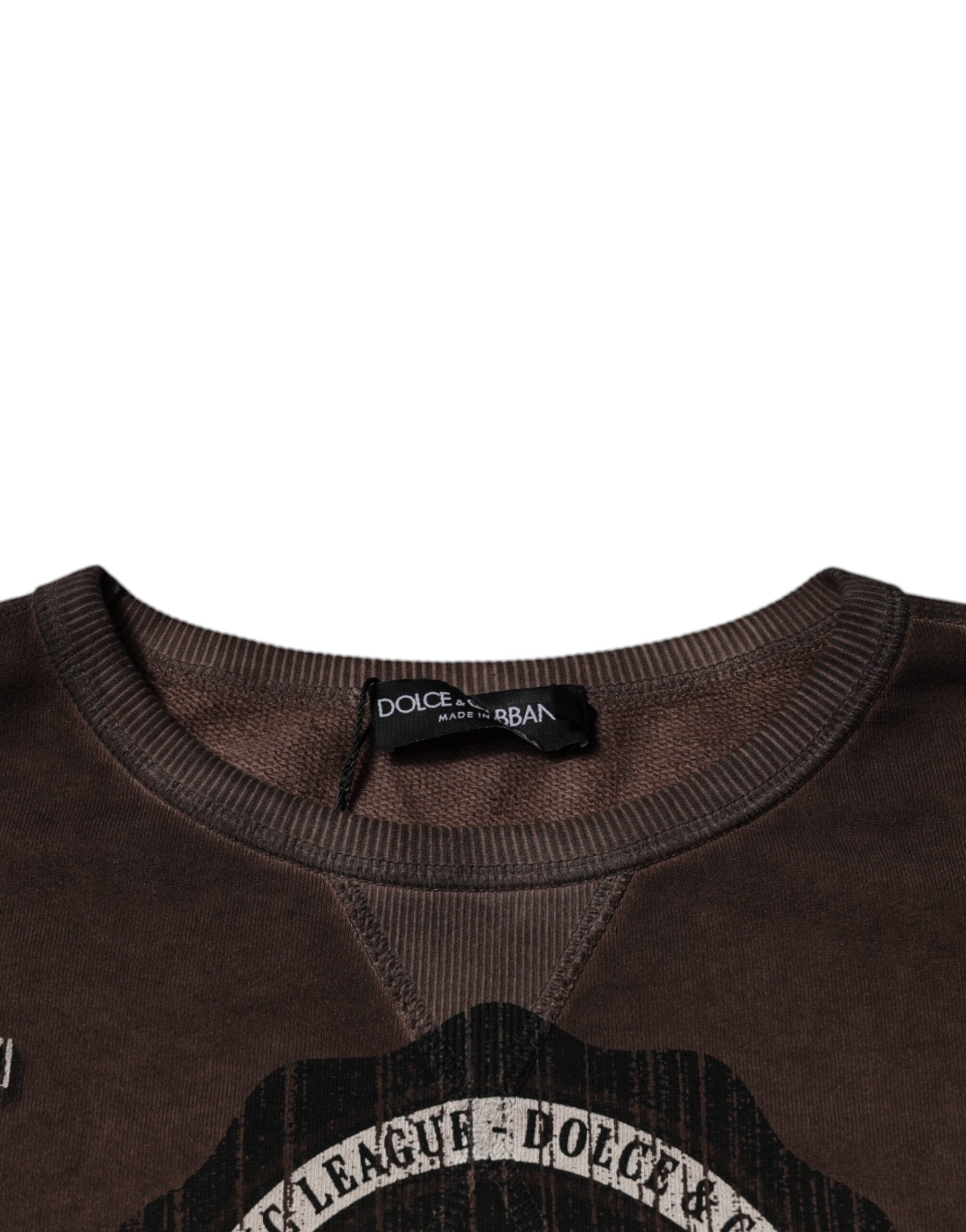 Dolce & Gabbana Brown Logo Print Crew Neck Pullover Sweater Dolce & Gabbana
