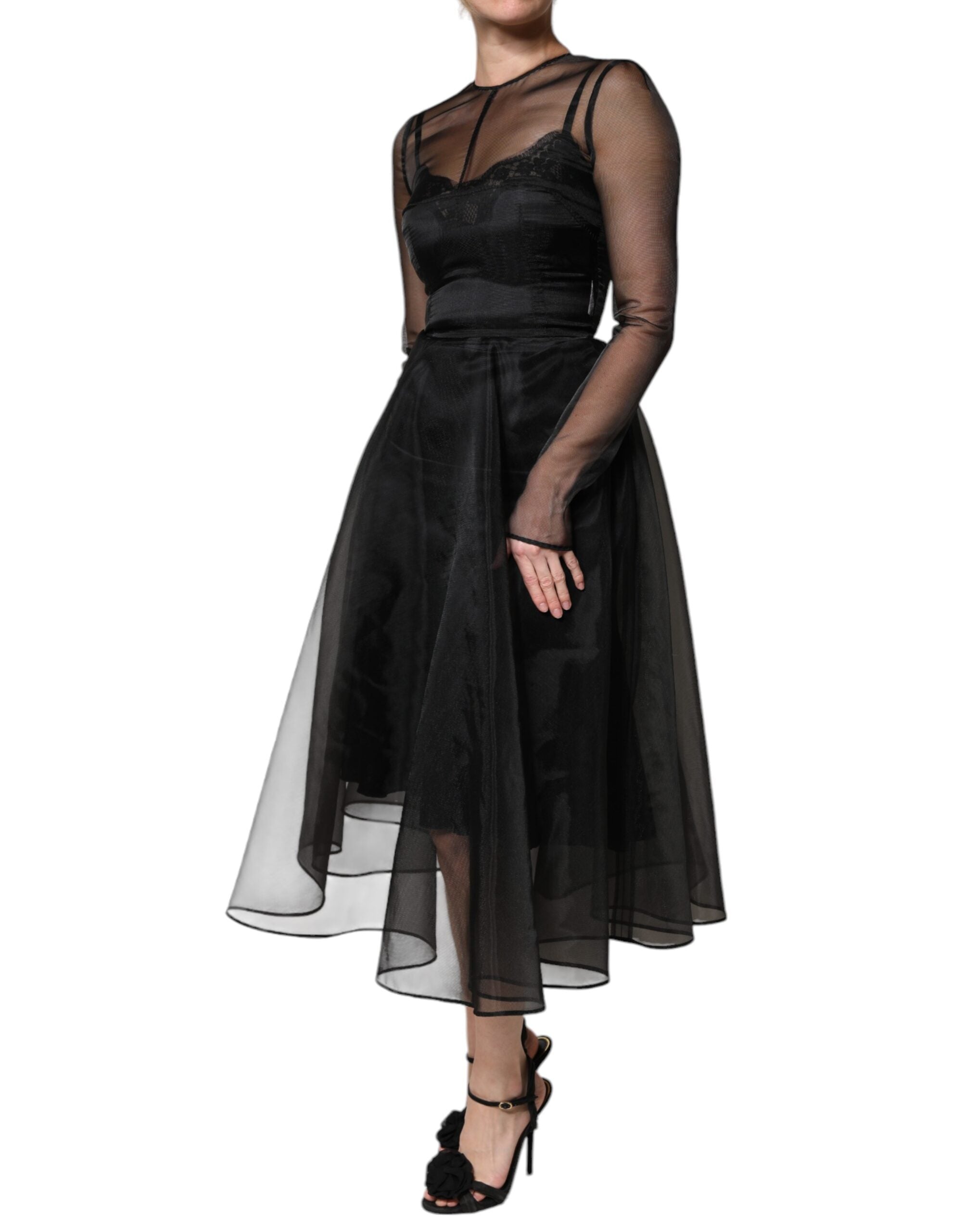 Dolce & Gabbana Black Tulle A-line Midi Cocktail Gown Dress Dolce & Gabbana