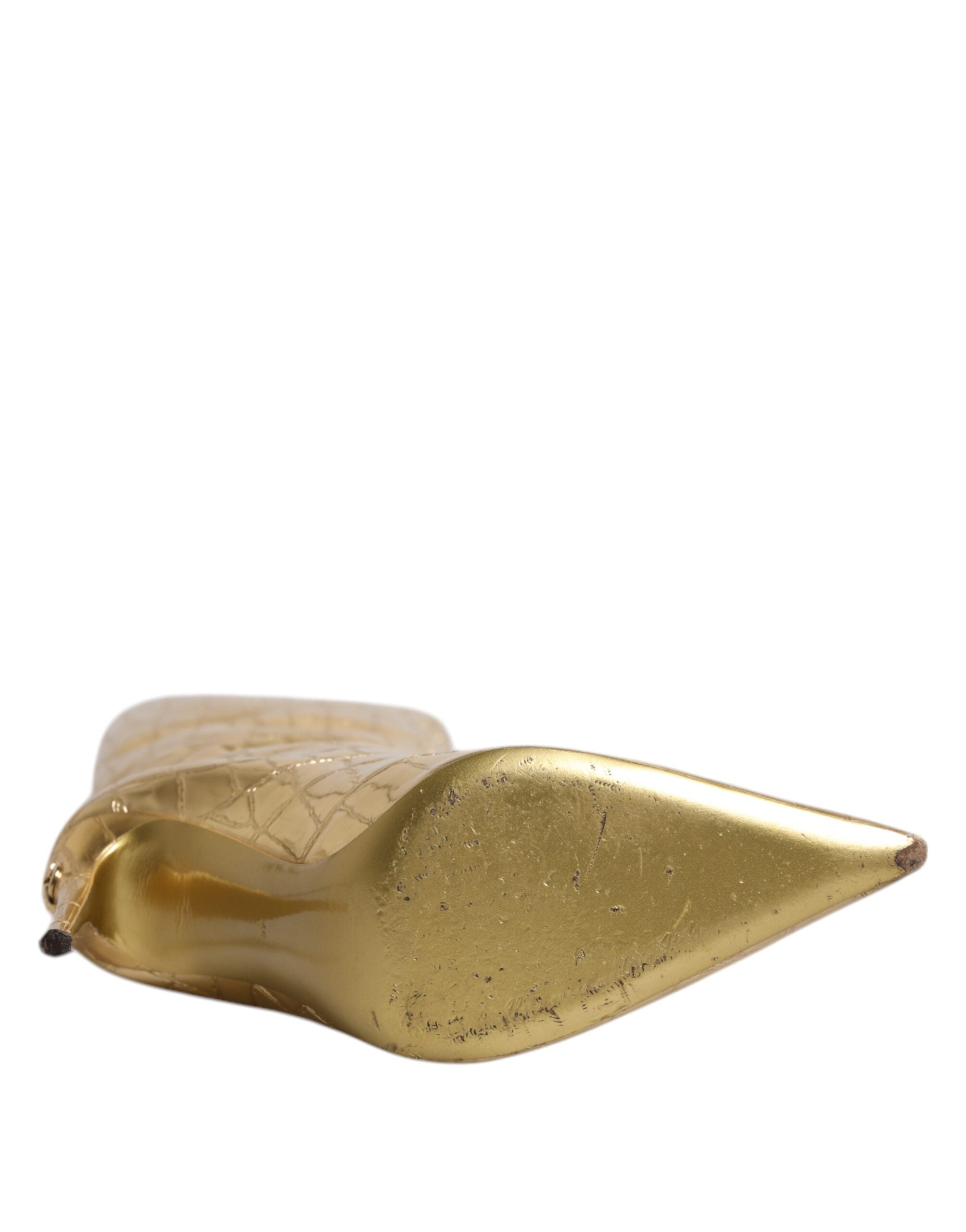 Dolce & Gabbana Gold Leather Stiletto Heels High Boots Shoes Dolce & Gabbana