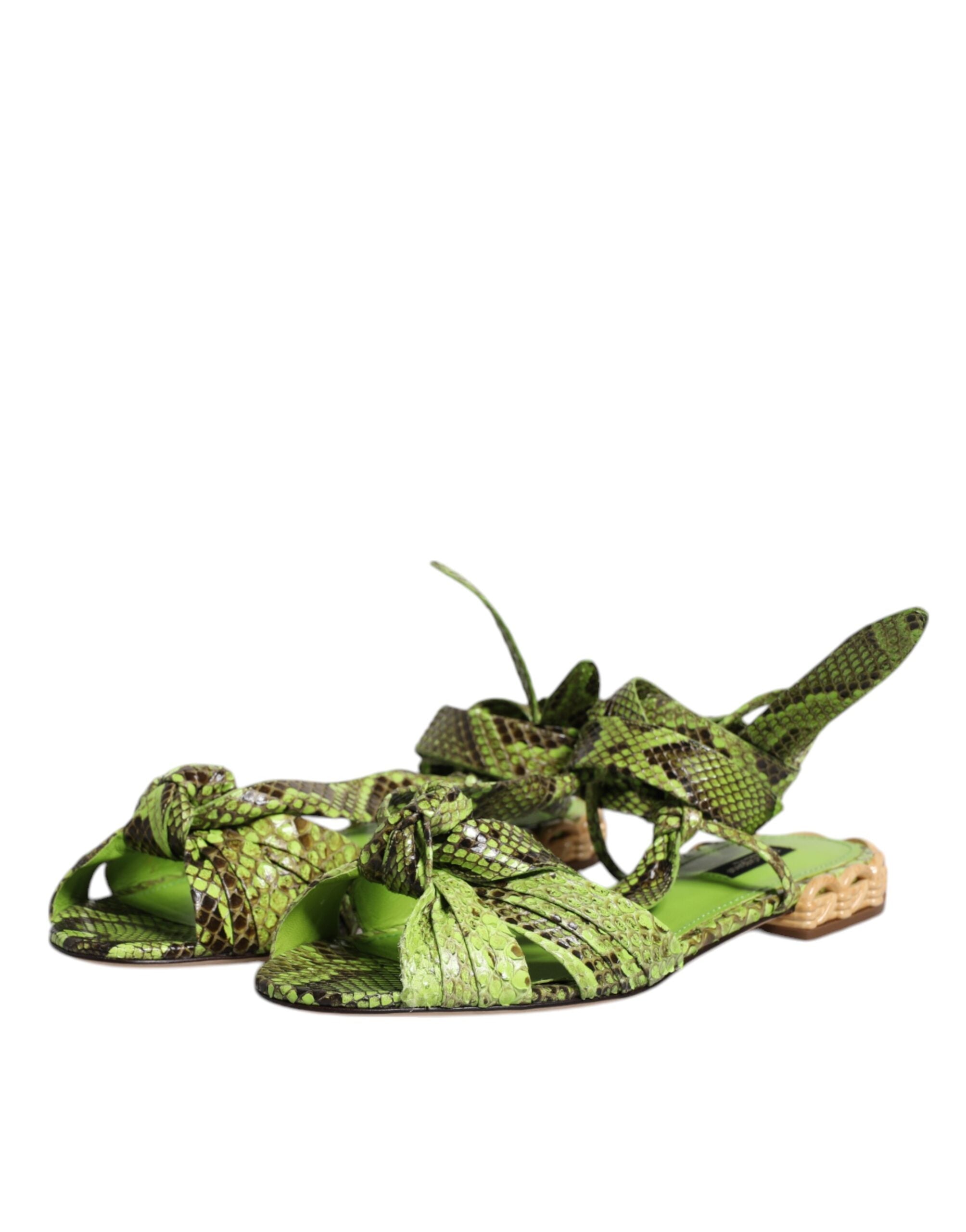 Dolce & Gabbana Green Animal Print Ankle Wrap Sandals Shoes Dolce & Gabbana