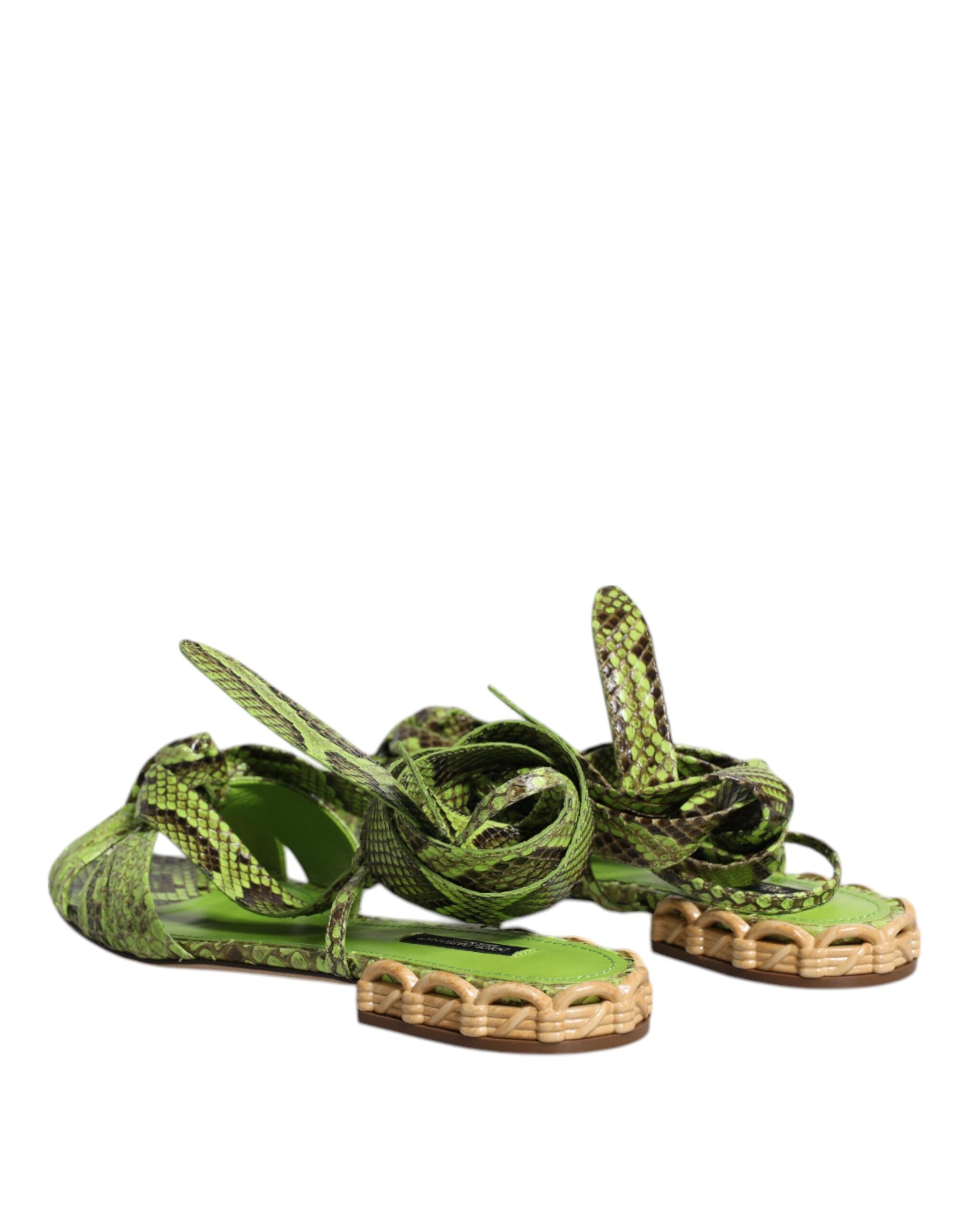 Dolce & Gabbana Green Animal Print Ankle Wrap Sandals Shoes Dolce & Gabbana