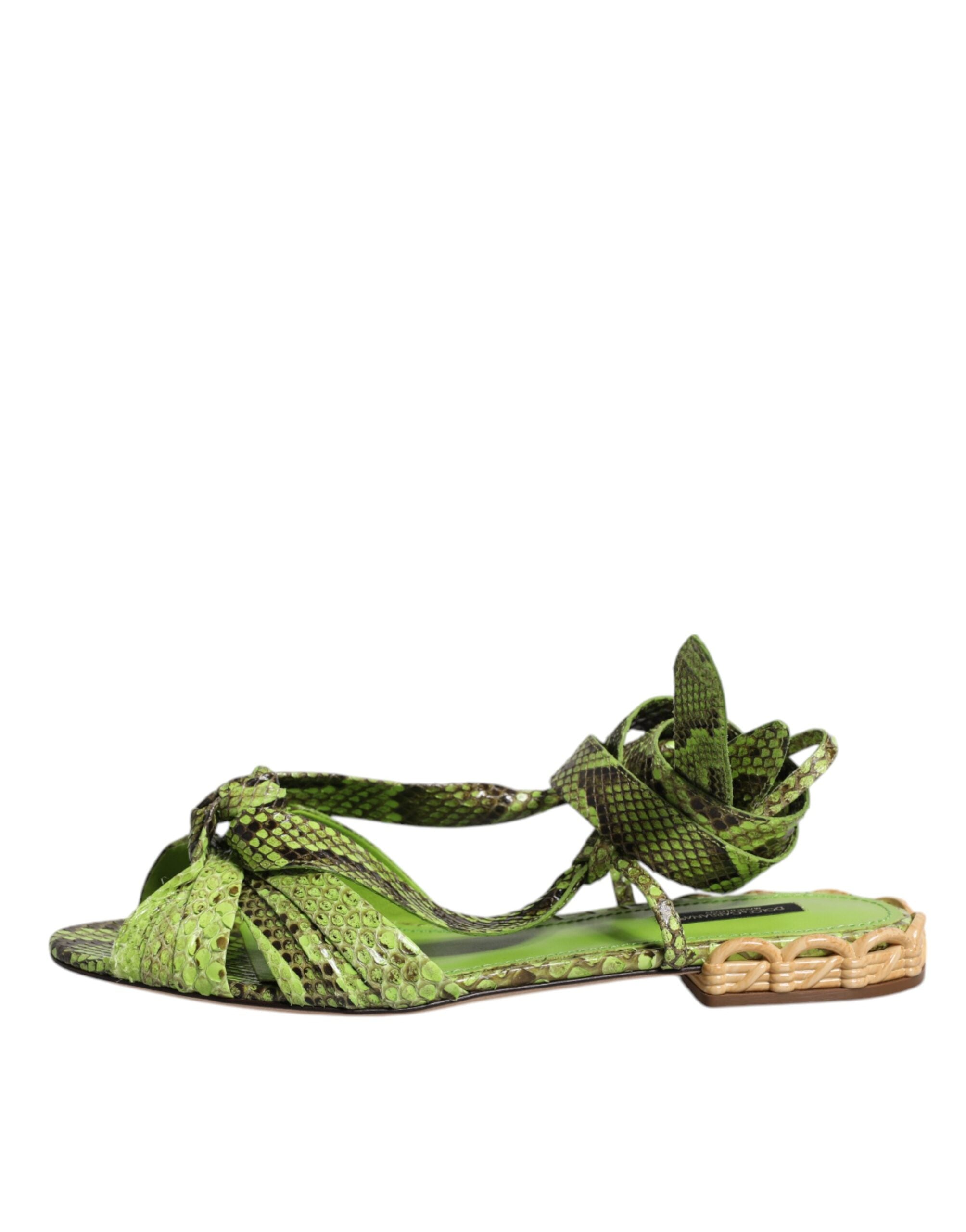 Dolce & Gabbana Green Animal Print Ankle Wrap Sandals Shoes Dolce & Gabbana
