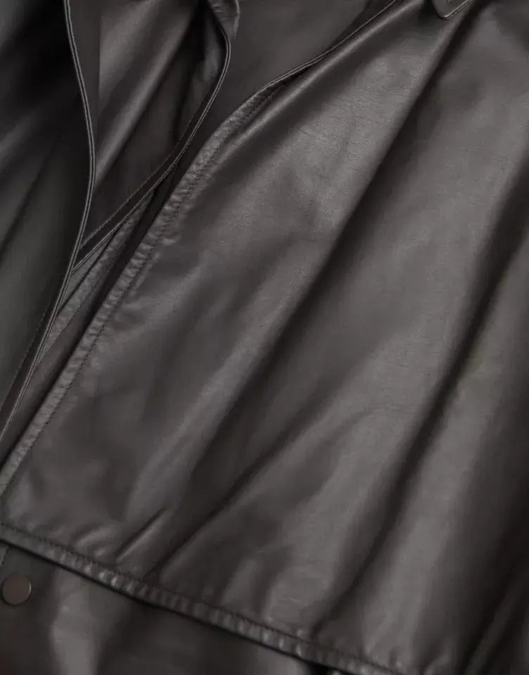 Bottega Veneta Black Leather Men Waterproof Trenchcoat Jacket Bottega Veneta
