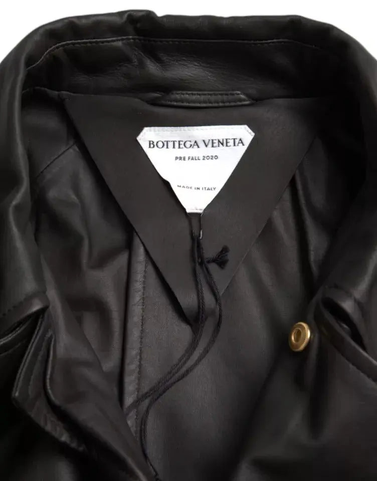 Bottega Veneta Black Leather Men Waterproof Trenchcoat Jacket Bottega Veneta