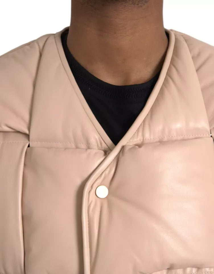 Bottega Veneta Beige Quilted Sleeveless Calf Leather Jacket