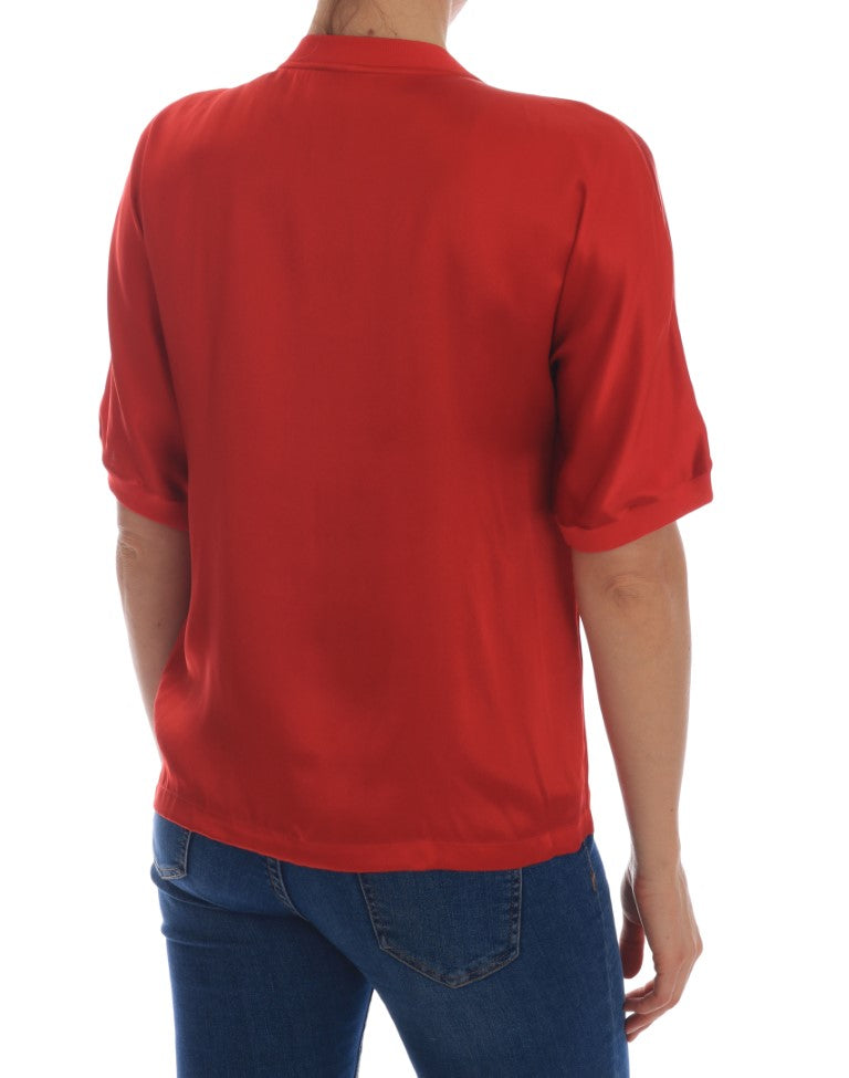 Dolce & Gabbana Red Silk Oranges Floral Crystal Blouse Dolce & Gabbana