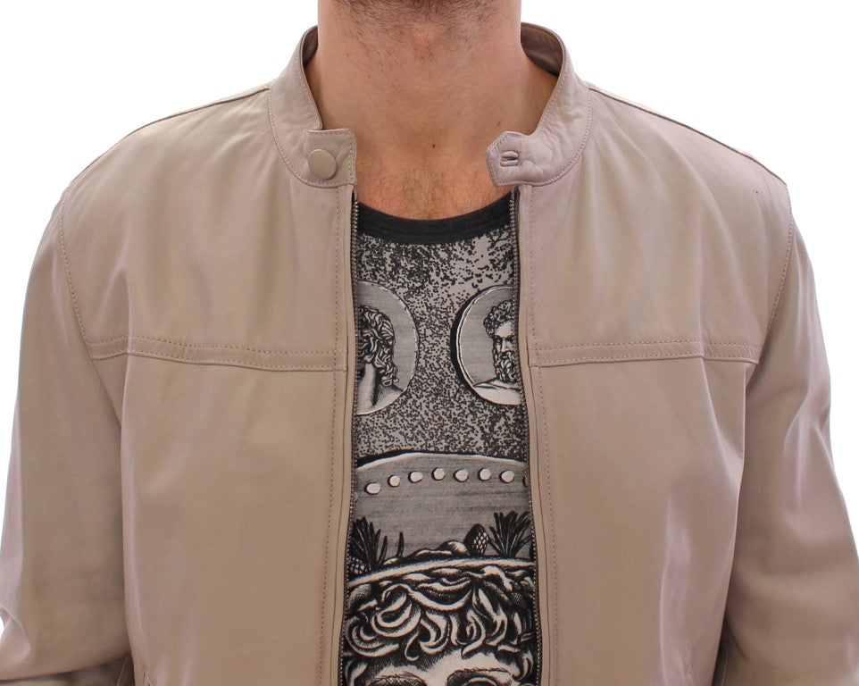 Dolce & Gabbana Beige Leather Jacket Biker Coat Dolce & Gabbana