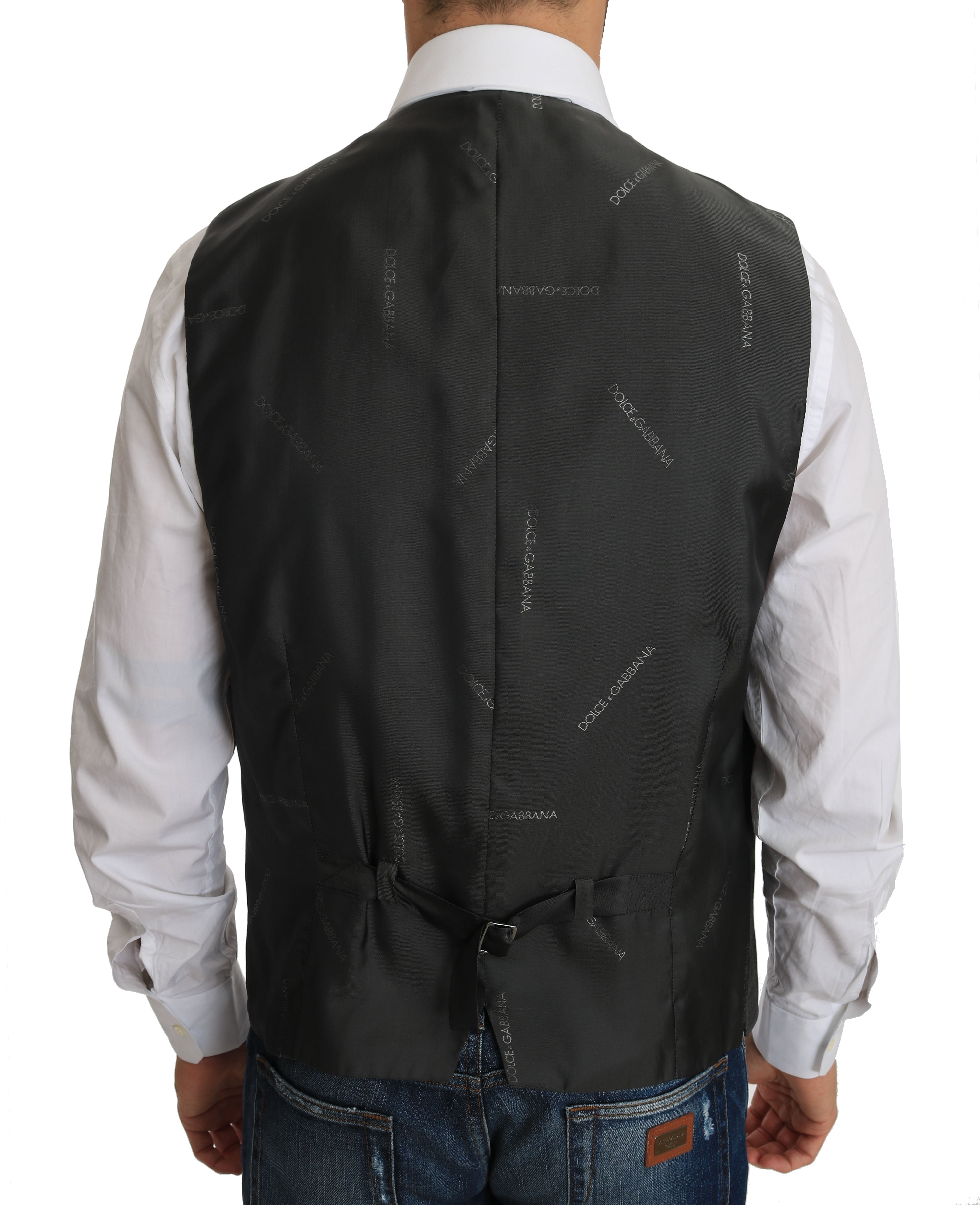Dolce & Gabbana Gray Wool STAFF Checkered Stretch Vest Dolce & Gabbana