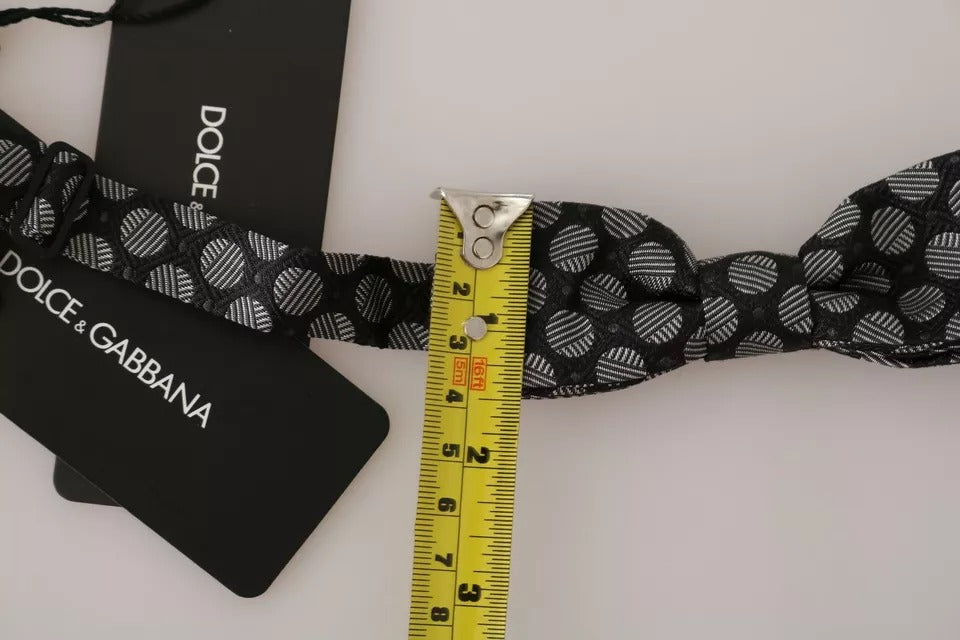 Dolce & Gabbana Black Silk Circles Men Necktie Bow Tie Dolce & Gabbana