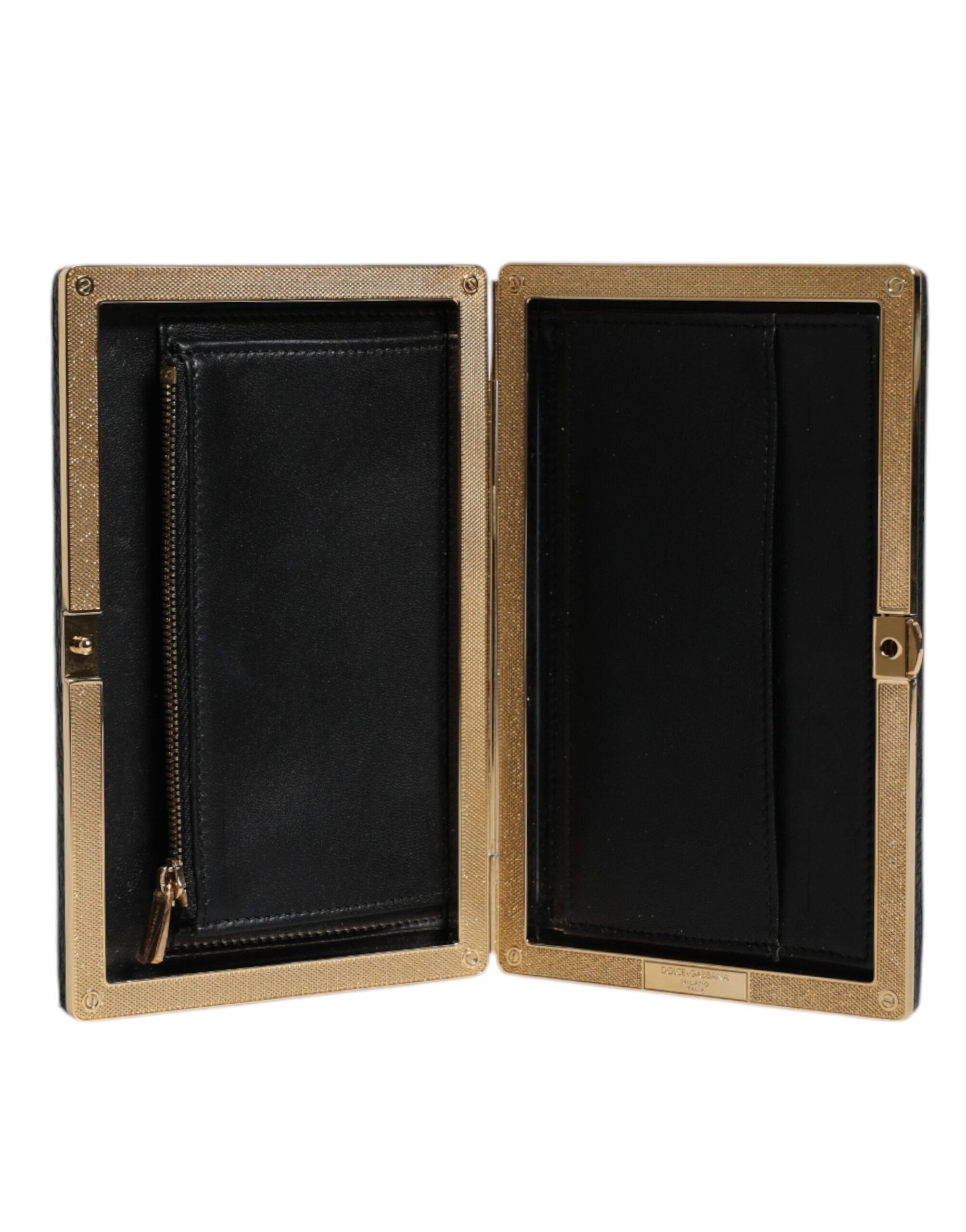 Dolce & Gabbana Black Leather Gold Frame Clutch Evening Party Purse Bag Dolce & Gabbana